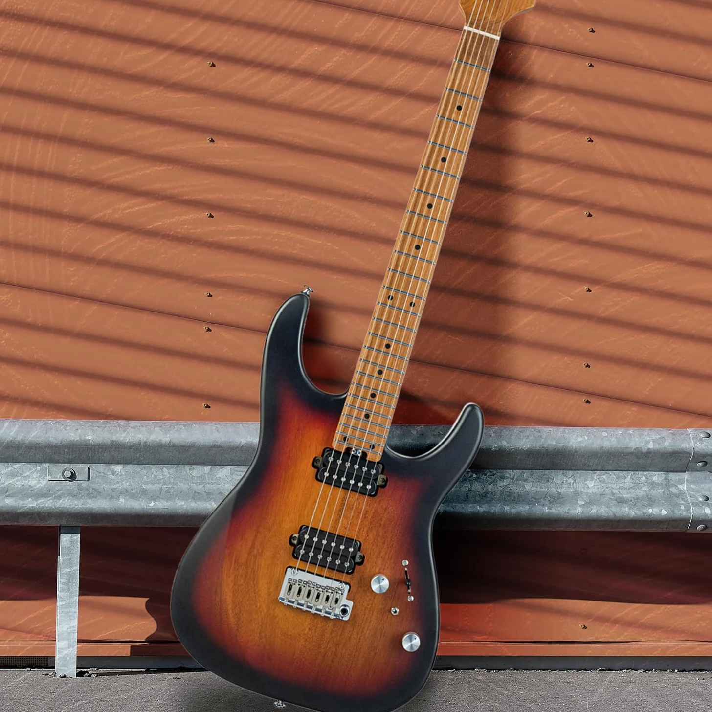 EART Chitarra elettrica a 6 corde con corpo solido EYP-OMNI24 in mogano brunito con pickup Artones-Hh-Y per giovani musicisti creativi (Sunburst)