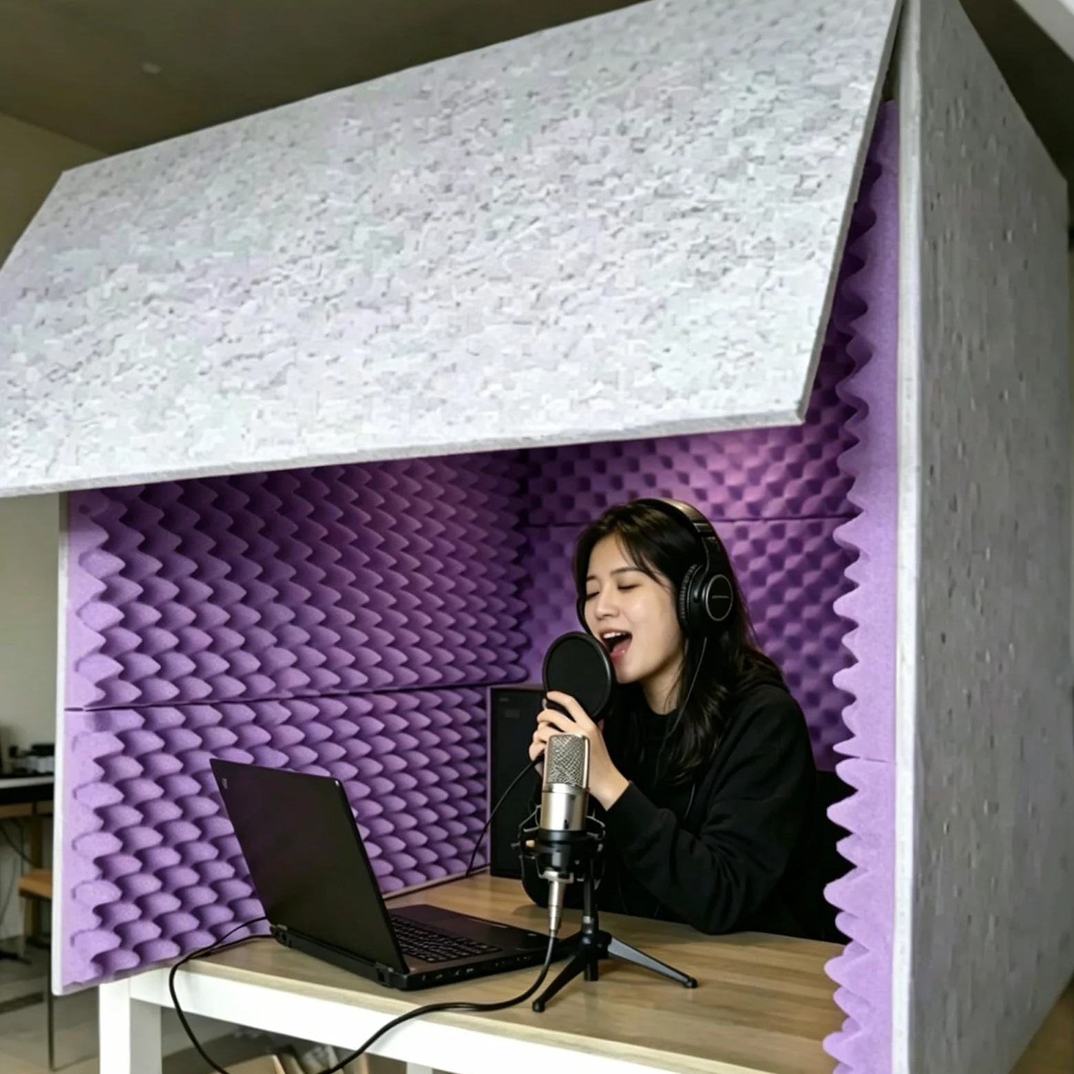 Studio di registrazione vocale portatile, Schiuma Assorbente Ad Alta Densità per Apparecchiature Di Registrazione Del Microfon, per Podcast,Vocal Audio Recording[Viola 60×60×60 cm]