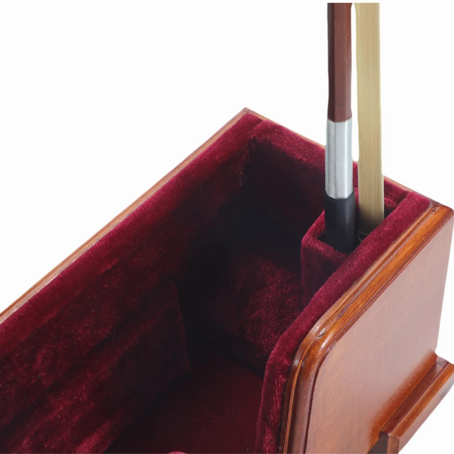 Supporto per violino e archetto (supporto), supporto per violino in legno con protezione in velluto, estetica stabile ed elegante (legno di radica + velluto rosso)