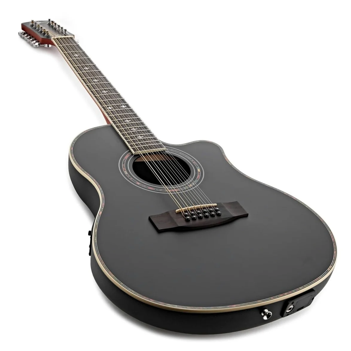 Chitarra elettroacustica a 12 corde Roundback di Gear4music, nero | Accordatore e controlli tono integrati, corpo ABS roundback per comfort e proiezione, suono iconico 12 corde