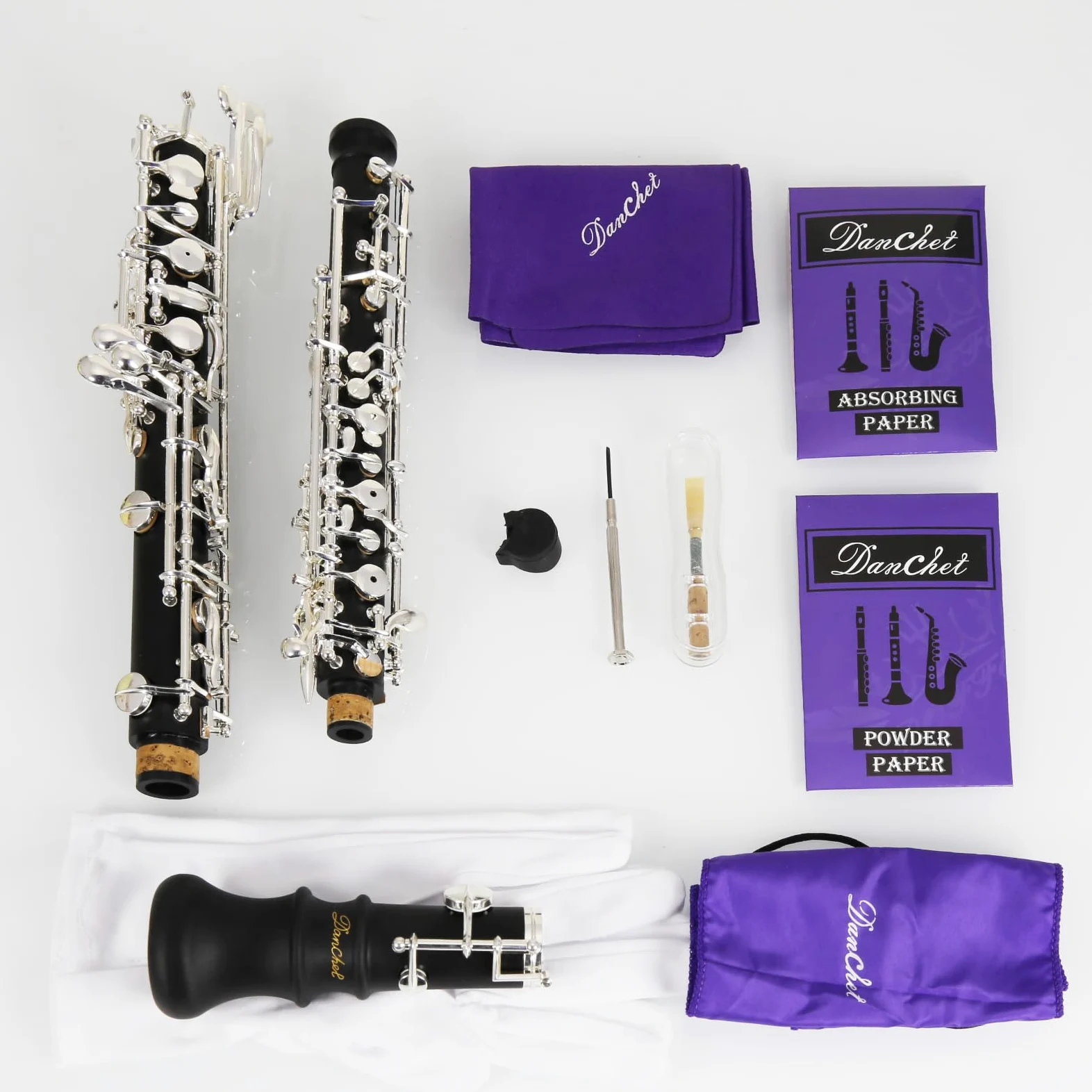 Oboe Beginner Student Level ABS Corpo placcato in argento, completamente automatico C-Ton con foglia di tubo, panno per la pulizia, bastoncini, carta assorbente, supporto per pollice, cacciavite,