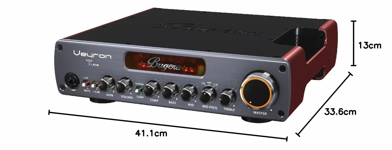 Bugera VEYRON TUBE BV1001T Amplificatore per basso compatto in classe D da 2000 Watt con preamplificatore valvolare, compressore ottico e tecnologia DYNAMIZER