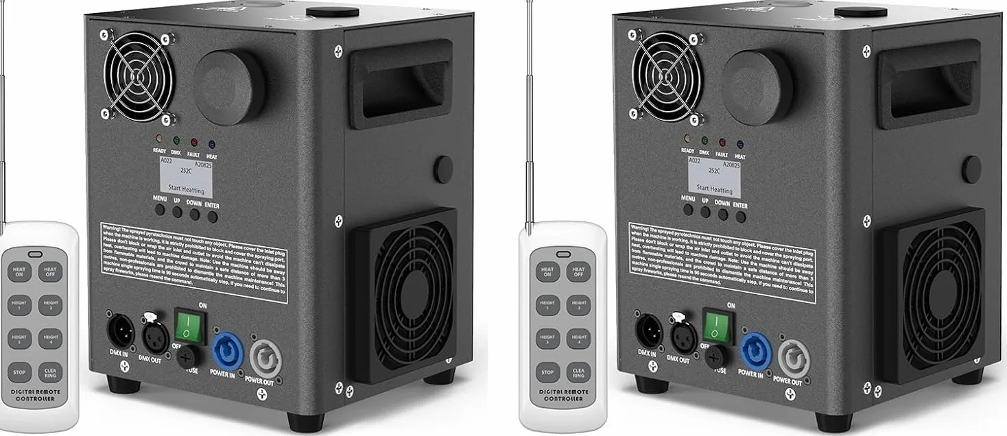 800 W macchine pirotecniche, 2 macchine DMX Cold Spark con riscaldamento a resistenza per feste, Natale, DJ, matrimoni, eventi sportivi