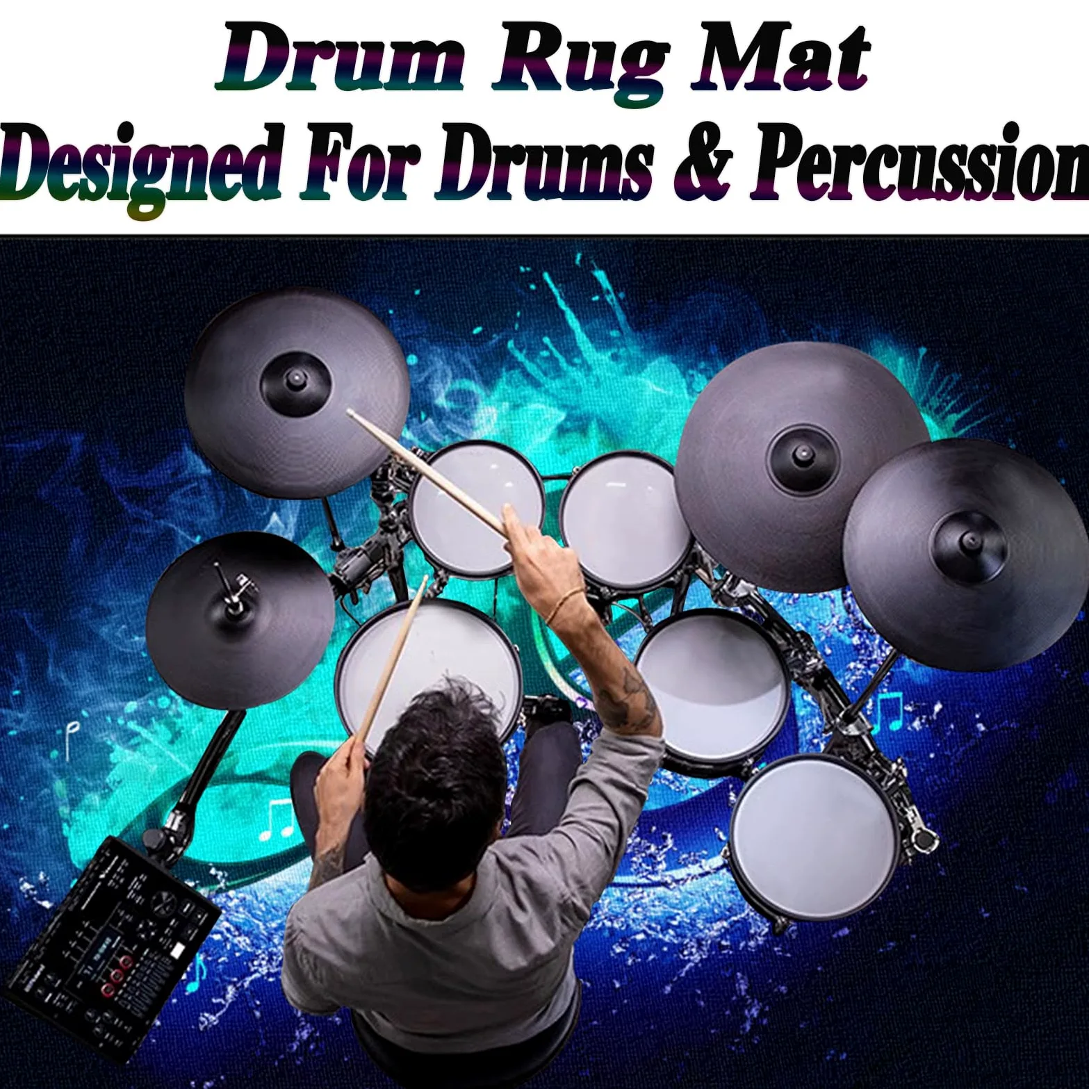 Tappeto Drum, Tappeto Batteria, Tappetino Antiscivolo Insonorizzato, Tappeto a Tamburo, Tappetino per Batteria Elettronica, Drum Carpet per Batteria Elettronica Grancassa Rullante 120 x 100 cm