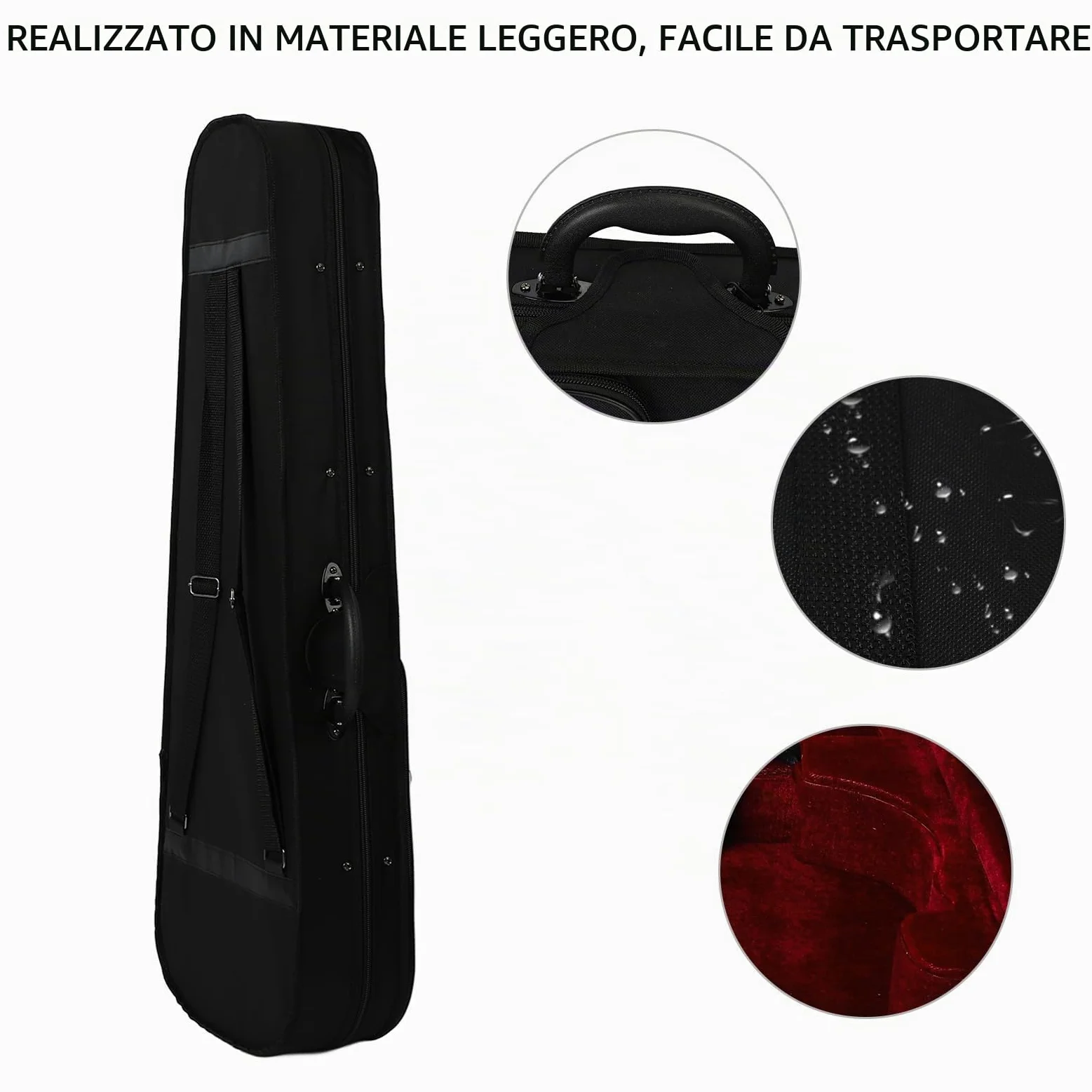 Zaino per Custodia per Violino 4/4, Custodia per Violino 4/4 Protezione Professionale Tracolla Regolabile Leggera per Musicista (Fodera rossa)