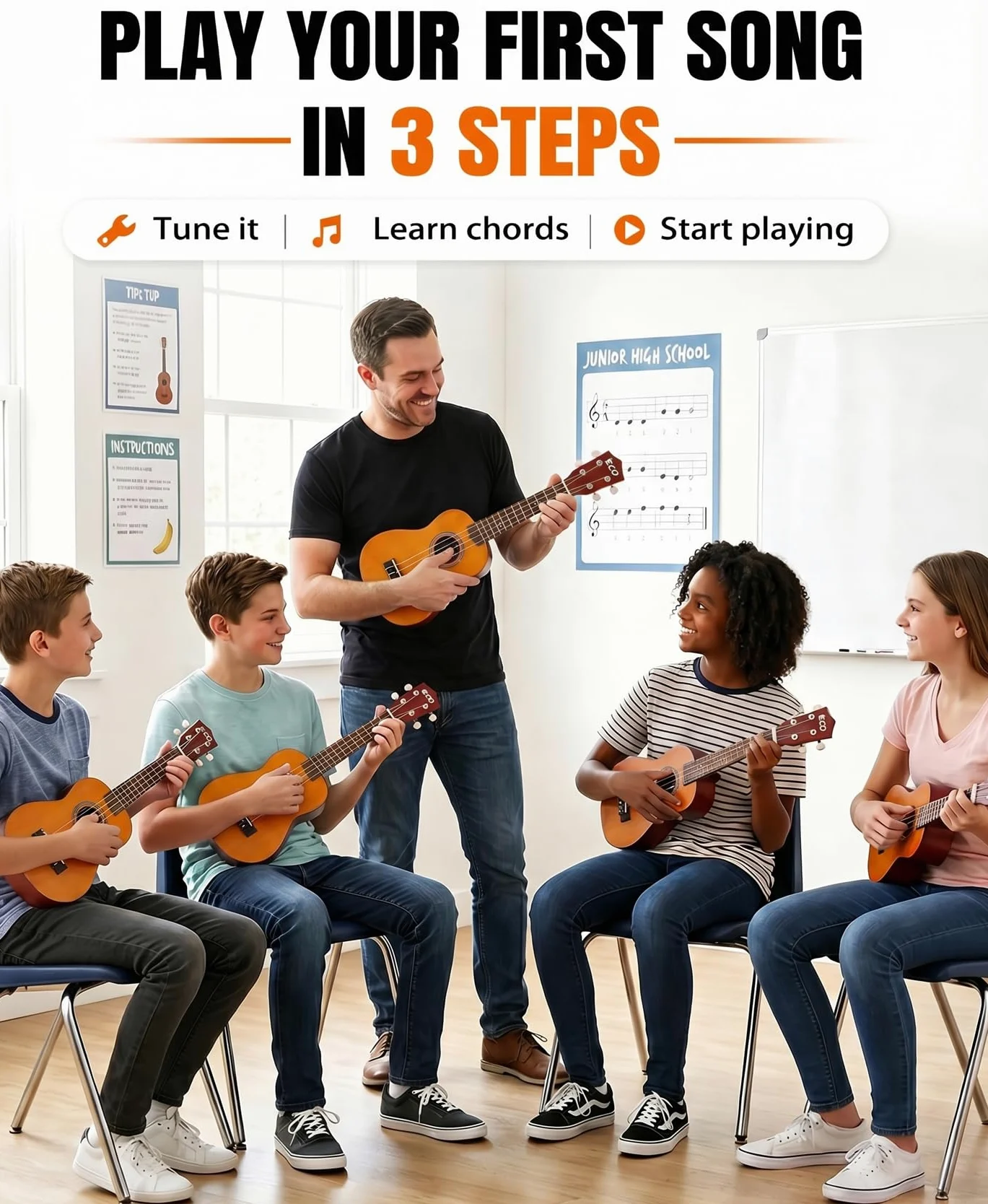 Kit per principianti di ukulele soprano per bambini e principianti, ukulele da 21 pollici con libro di canzoni, custodia, cinturino, accordatore, corde e plettri - Blu