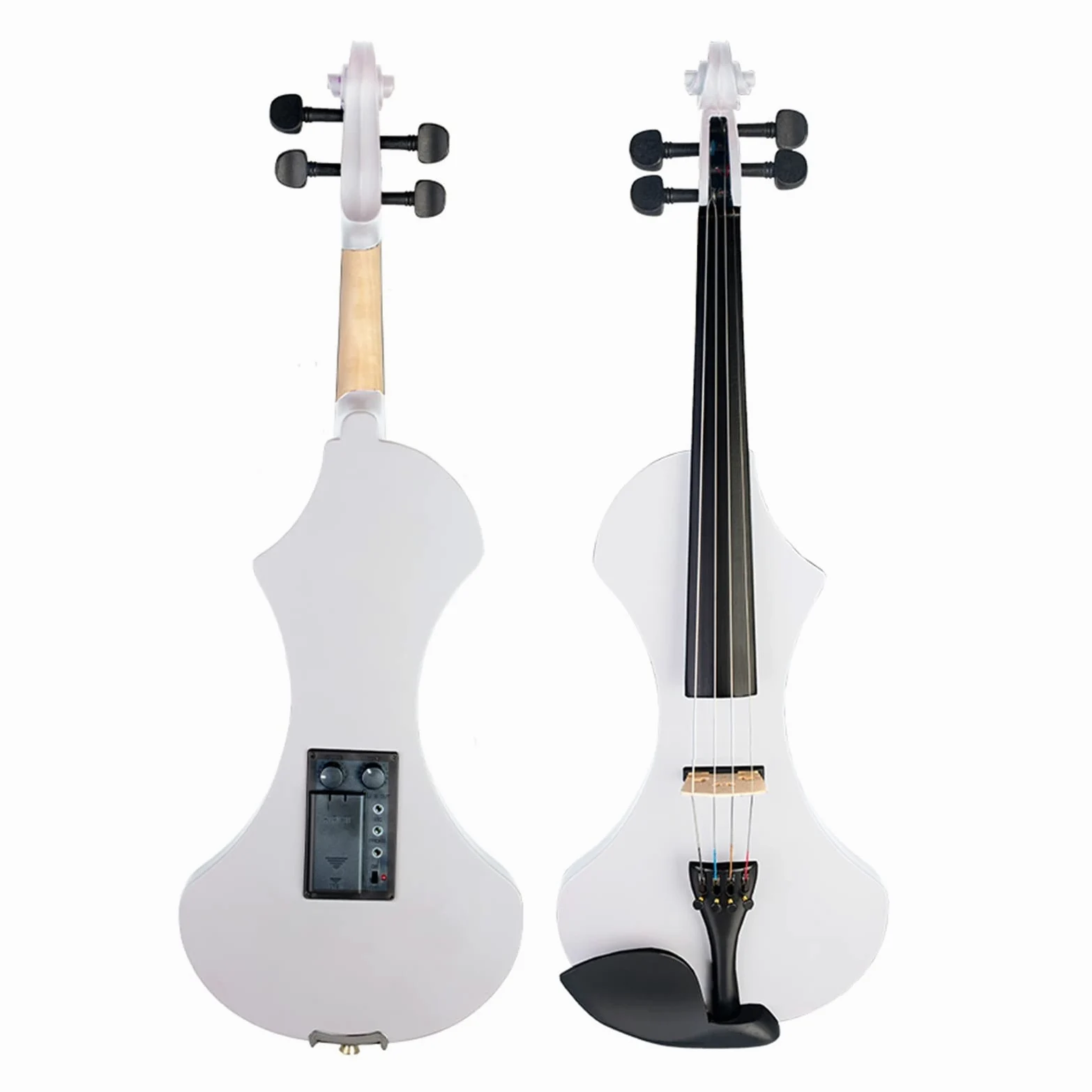 Violino Elettrico 4/4 Bianco Opaco Full Size in Legno Massello Set di Violino Elettronico/Silenzioso con Arco per Violino Custodia per Violino Corde per Violino Violini per Studenti