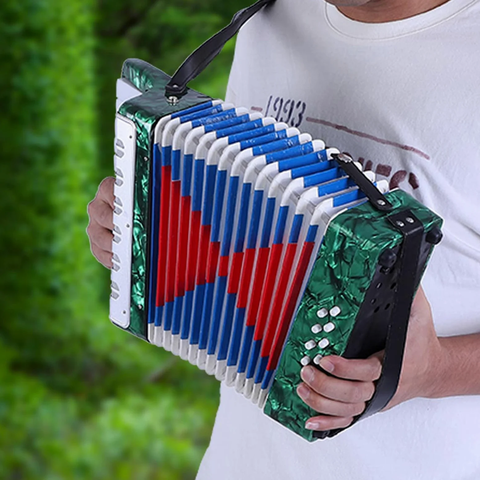 Domary Fisarmonica 17 Tasti 8 Bassi Strumento Musicale per Pianoforte per Principianti Leggero Resistente Durevole Cinturino Regolabile Bambini Rosso Blu Verde Blu Navy (Verde)