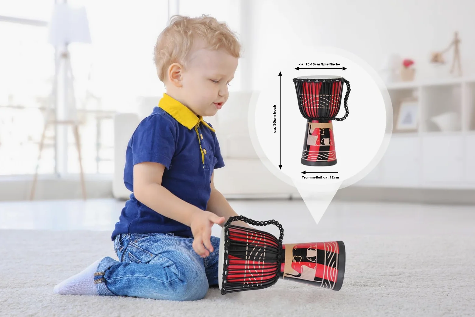 30cm tamburo djembe professionale bongo drum bush drum percussione motivo elefante rosso - (per bambini in età da scuola materna)