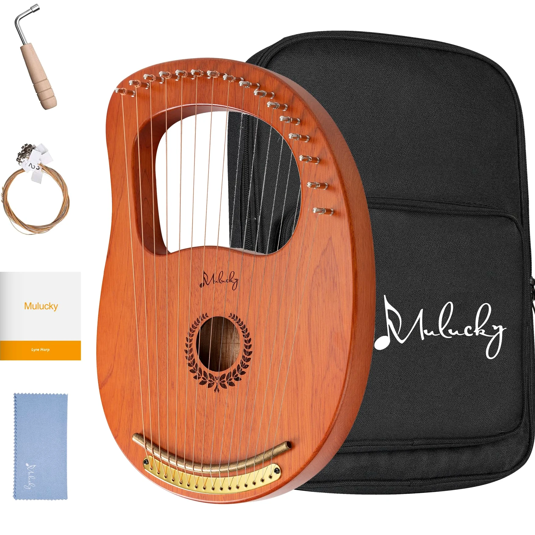 Lira Arpa Mulucky 16 Metallo Acciaio Corda Bone Saddle Mogano Strumento Lira Strumento con Chiave di Accordatura e Nero Gig Bag – MLH1601