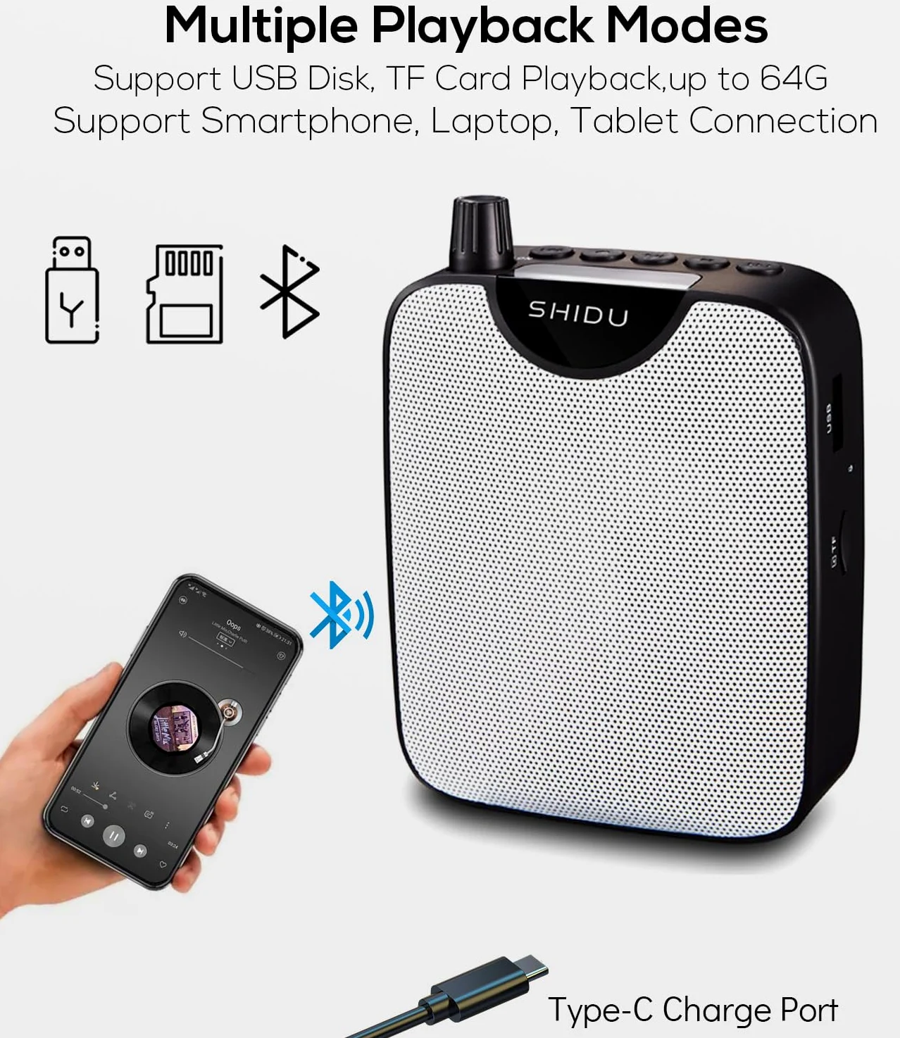 Amplificatore Vocale Senza Fili Portatile SHIDU Mini Sistemi Pa con Microfono UHF a cuffia amplificatori di voce ricaricabile batteria 2000mAh per insegnanti, canto, allenatori, formazione, yoga