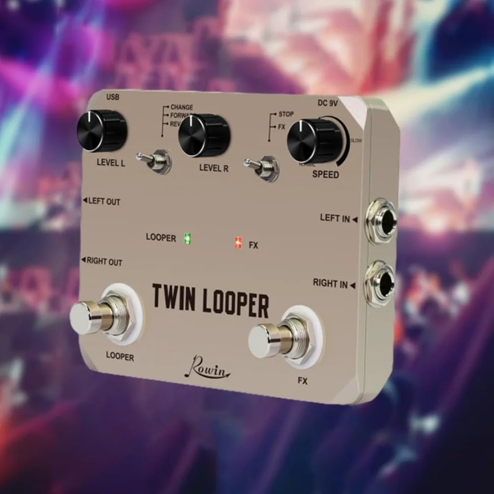 Rowin Twin Looper Pedale, ingresso e uscita stereo, custodia in metallo resistente