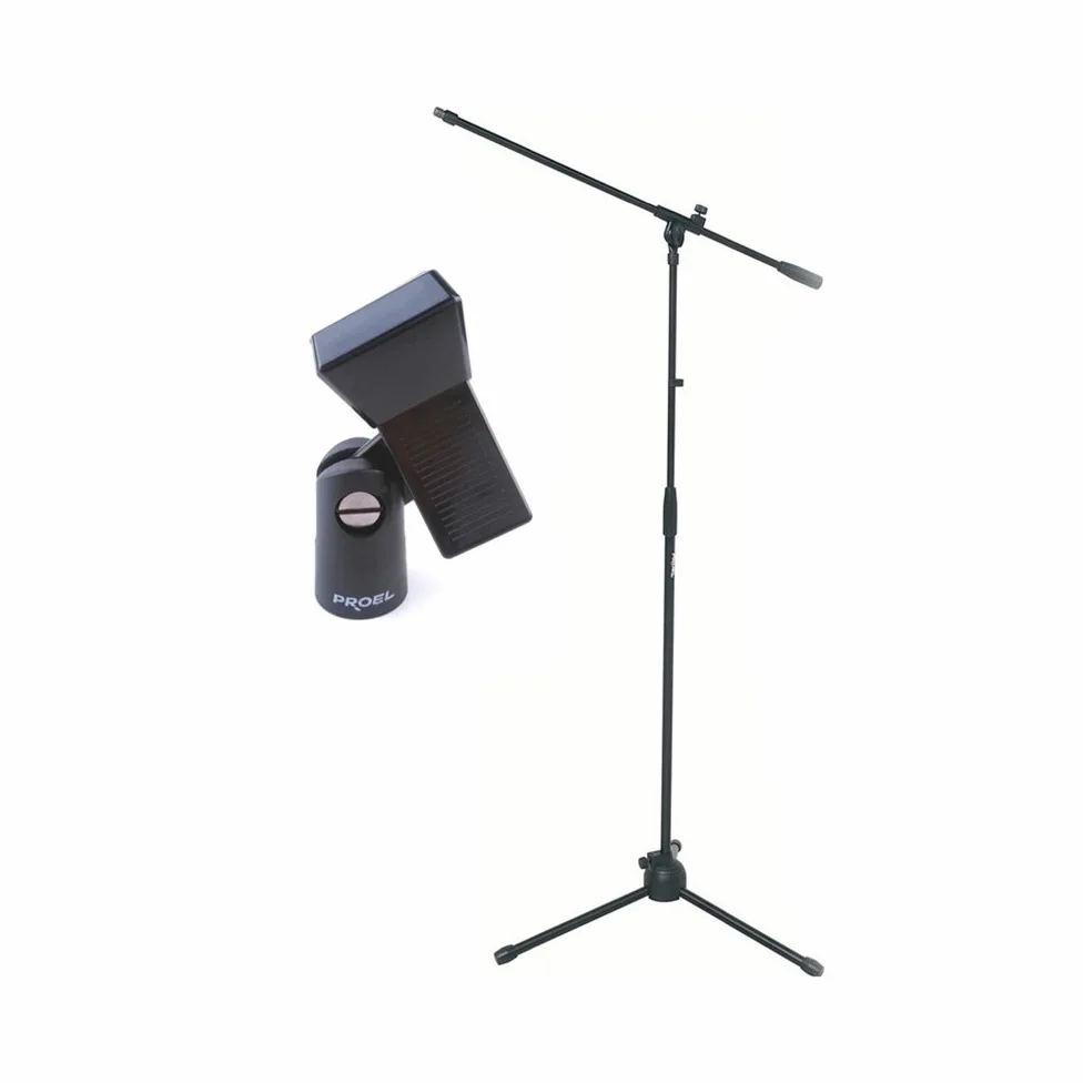 Proel RSM180 - Asta microfonica a giraffa in Nero Opaco + Proel APM30 - Pinza reggi microfono per contenere microfoni del diametro centrale, compreso tra 20-32 mm, Nero. Kit da 4 unità.