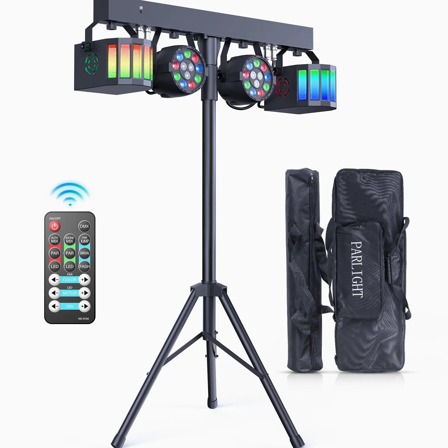 60 W Set luci DJ con supporto e telecomando, faretto par LED Derby RGBW effetto stroboscopico luce da discoteca per festa, KTV, chiese, concerti, matrimoni, Halloween