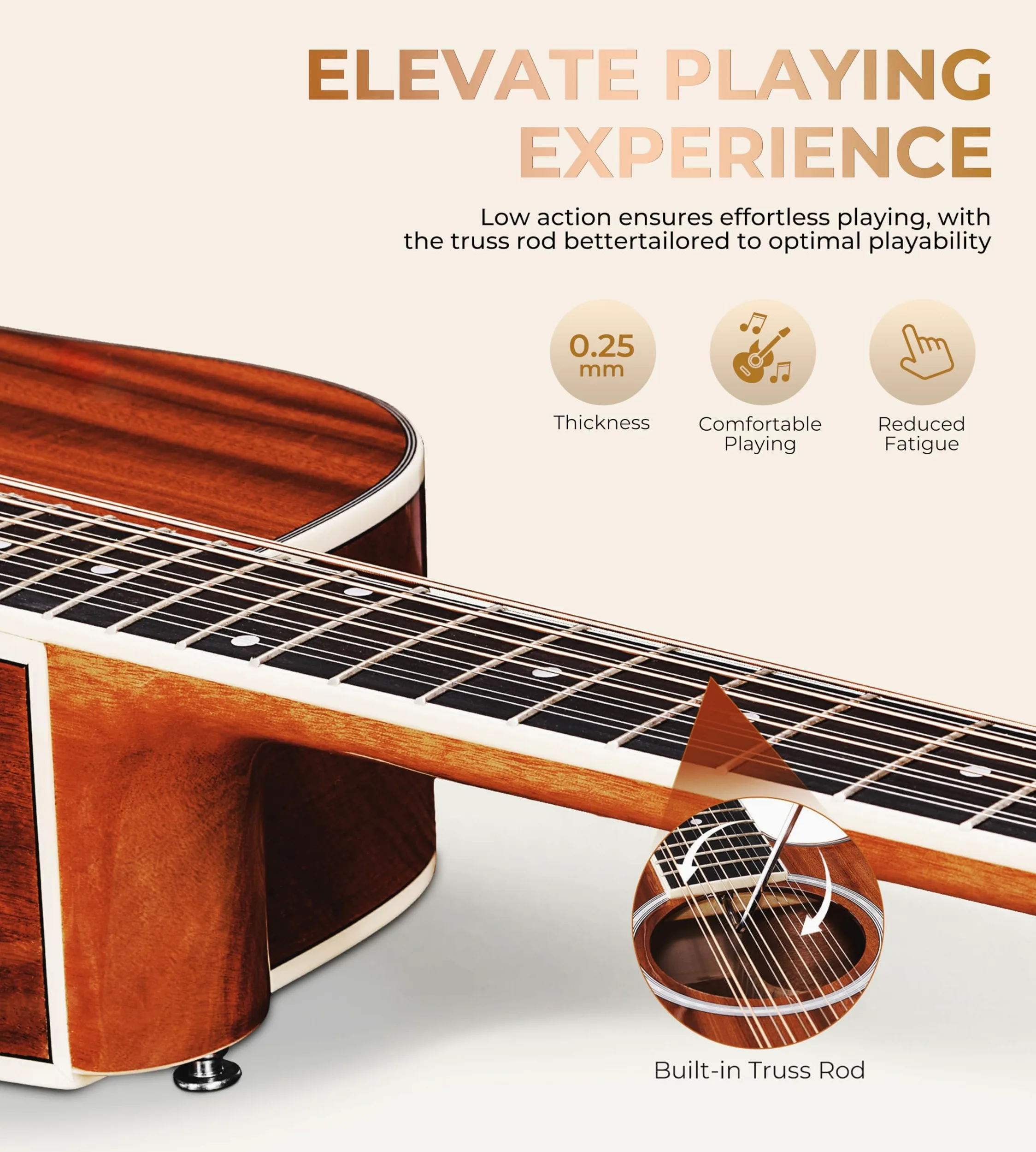 Vangoa Marrone Chitarra Acustica Elettrica a 12 Corde, Corpo in Sapele, Kit di Base Aggiornato