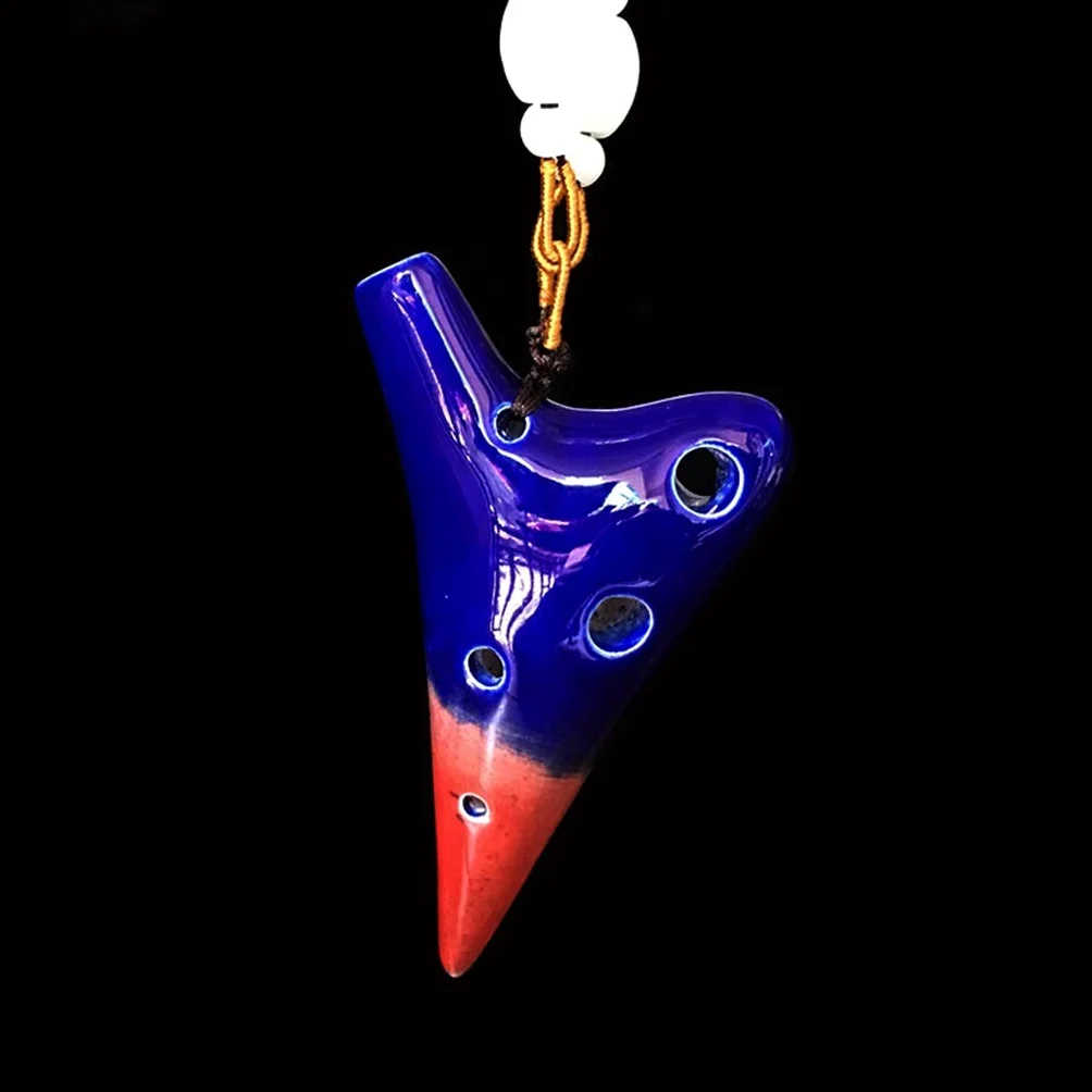 ocarina, Mini ocarina in argilla smaltata a 6 fori con tonalità super alta, regolabile in forno, scatola portaoggetti e cordino(Dark Blue red)