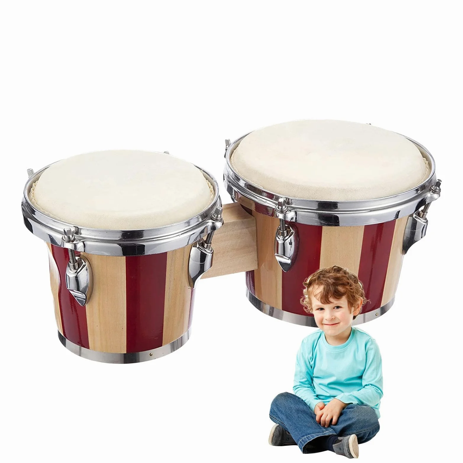 Bongo Per Bambini Strumento Percussivo Ritmico Didattico In Legno Naturale | Bongos in Legno per Musicisti, Appassionati e Principianti Per Bambini, Adolescenti e Persone della Terza Età