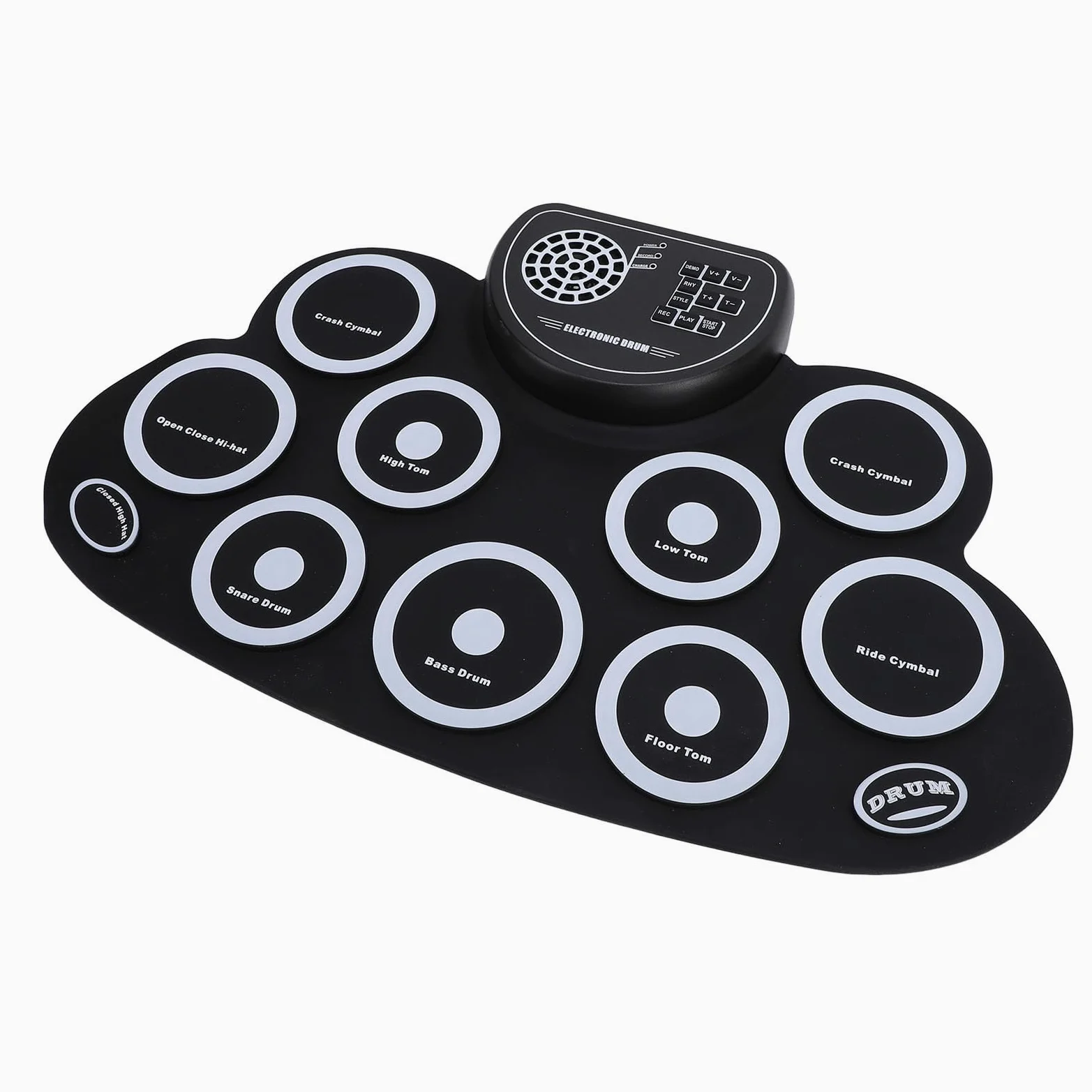 Set di batteria elettronica, batteria elettrica portatile, altoparlante integrato ricaricabile, batteria elettronica con jack per cuffie, 9 cuscinetti in silicone per bambini e adulti