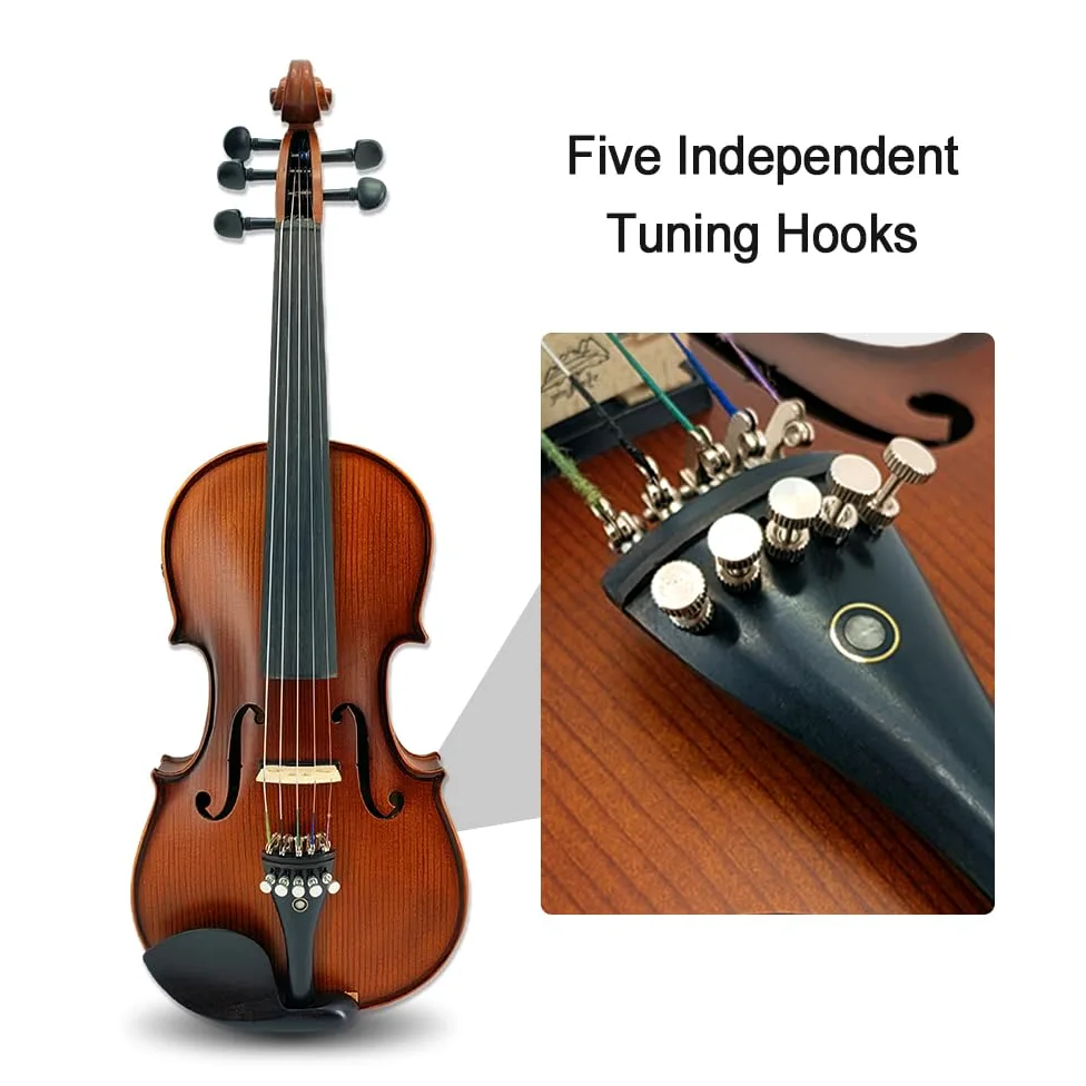 Violino elettrico / acustico 4/4 full size a 5 corde in abete massello d'acero con accessori in ebano, perfetto per palco con custodia, arco, cavo, colofonia, ponte, spalliera, panno per la