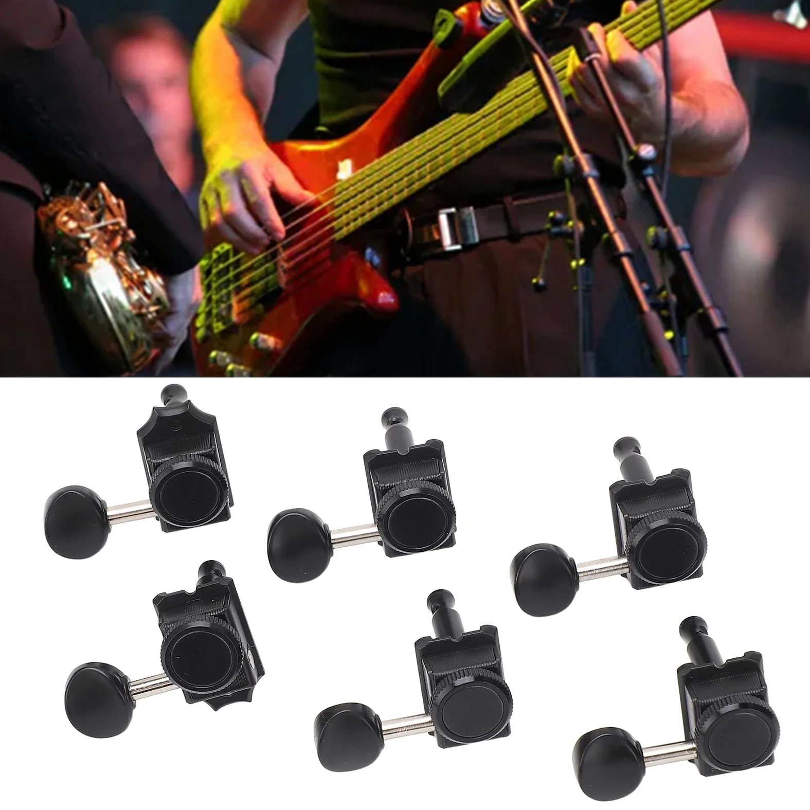 Set di 6 Accordatori per Chitarra con Bloccaggio, in Lega di Zinco Nera, per Mano Destra, Chiusura Sigillata, Chiave di Accordatura, Ingranaggio Interno Resistente per Chitarre