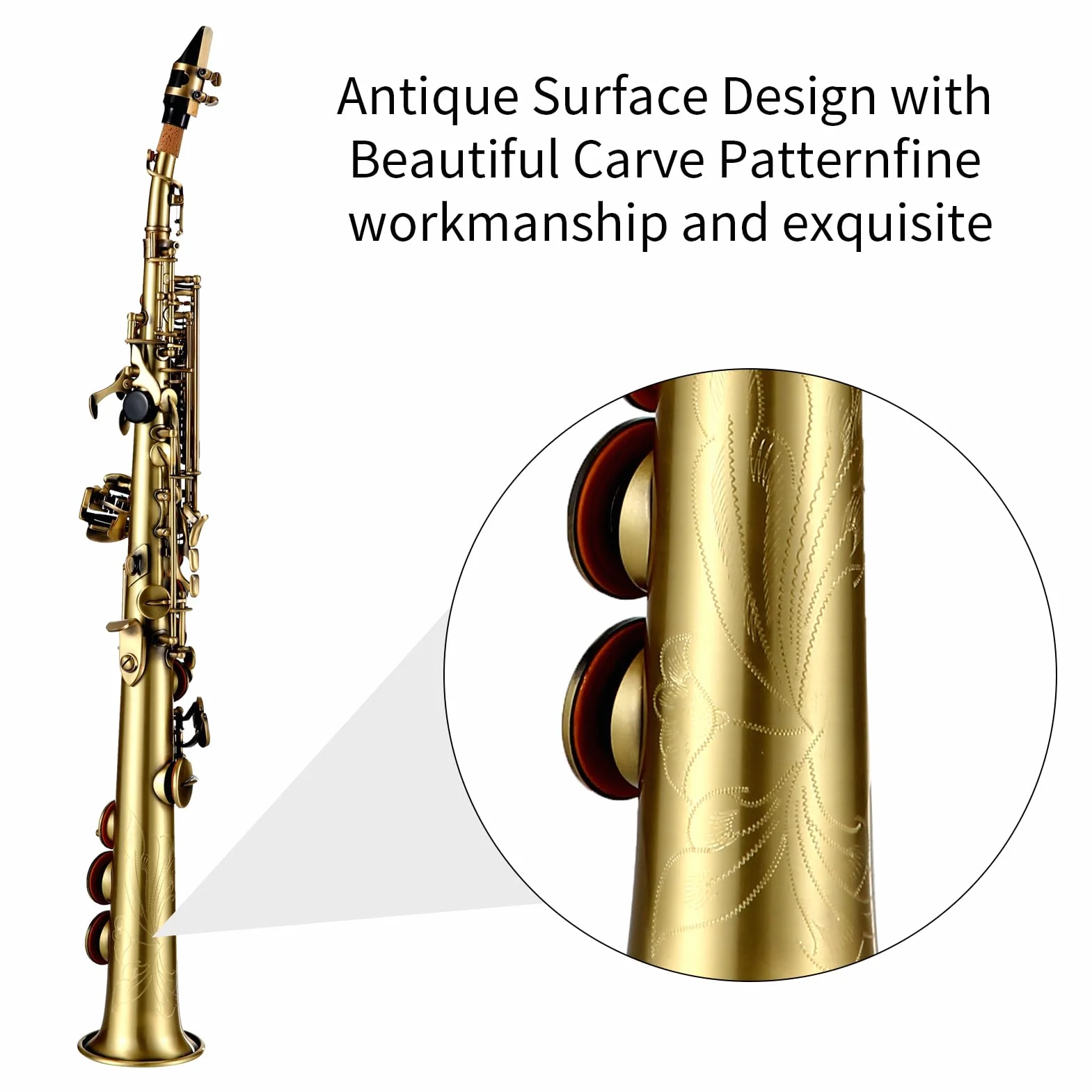 Btuty Ottone Dritto Sib Soprano Sassofono Nichelato Sax Strumento a fiato Modello di intaglio con custodia per il trasporto Bocchino Kit di pulizia per ance Guanti Cinghie Pennello
