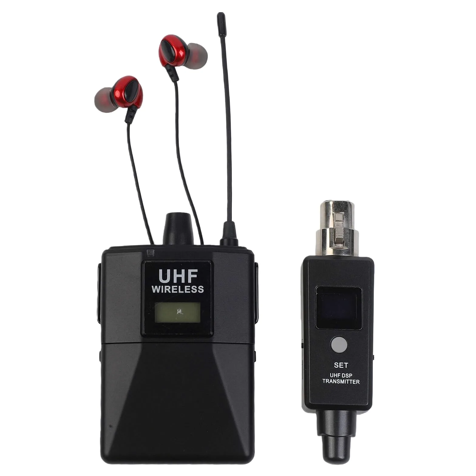 UHF - Sistema di monitor wireless in-ear con 20 canali, latenza < 5 ms per performance live e studio, audio HiFi 20 Hz-20 kHz, alloggiamento in ABS+metallo, compatto per cantanti e presentatori, nero