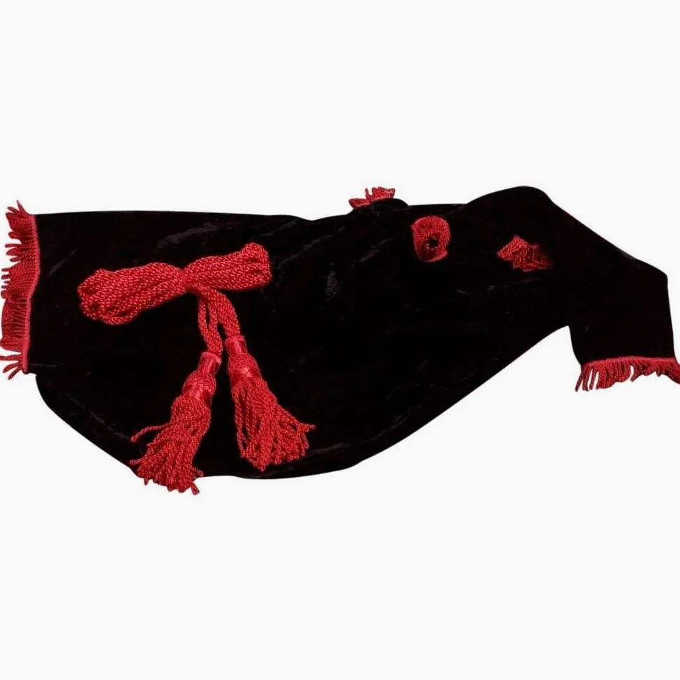 Custodia per cornamusa scozzese Highland, in velluto nero con frange rosse, 76,2 x 30,5 cm