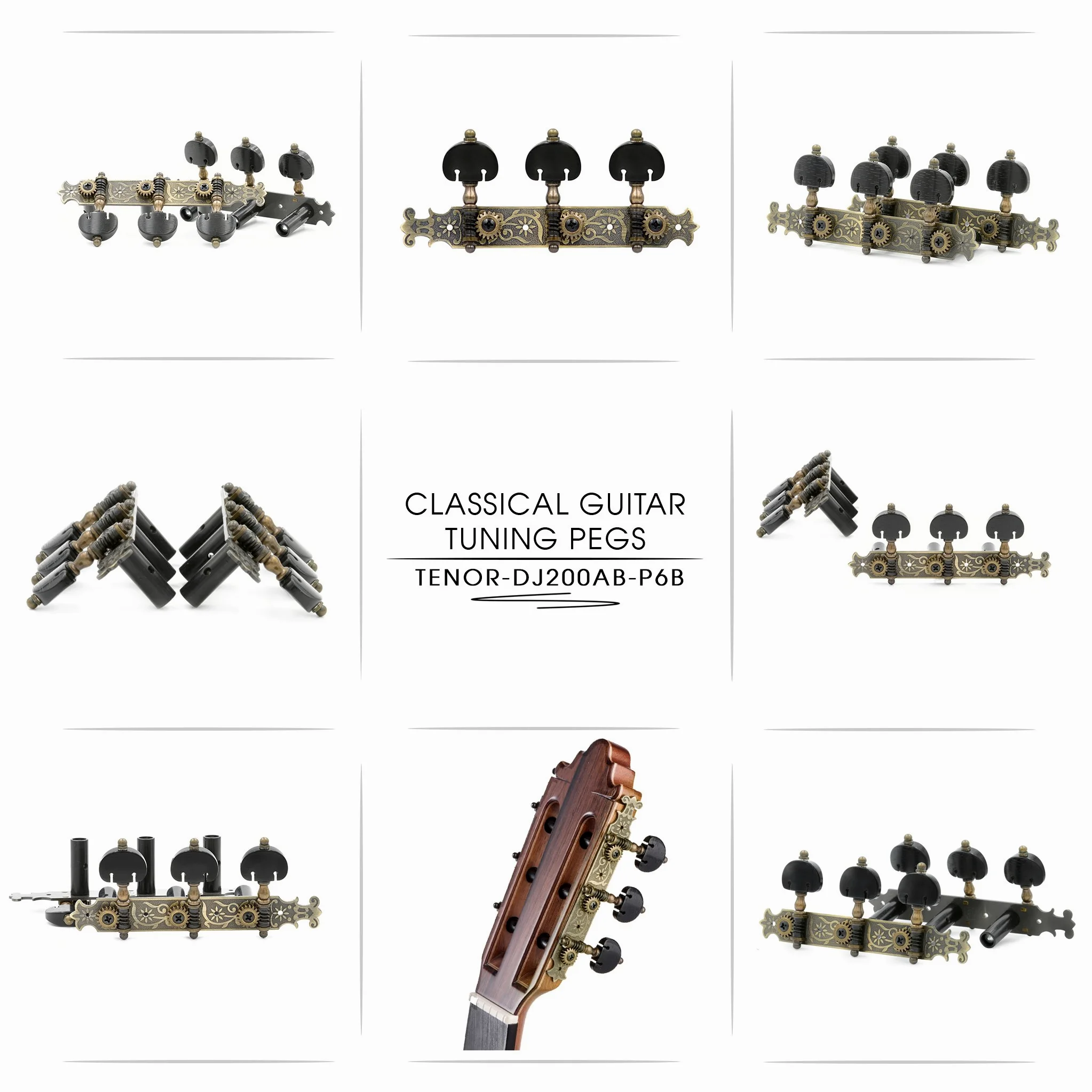 DJ200AB-P6B Tenor Accordatori per chitarra classica professionale accordatura pioli/meccaniche per chitarra classica o flamenco in ottone anticato.