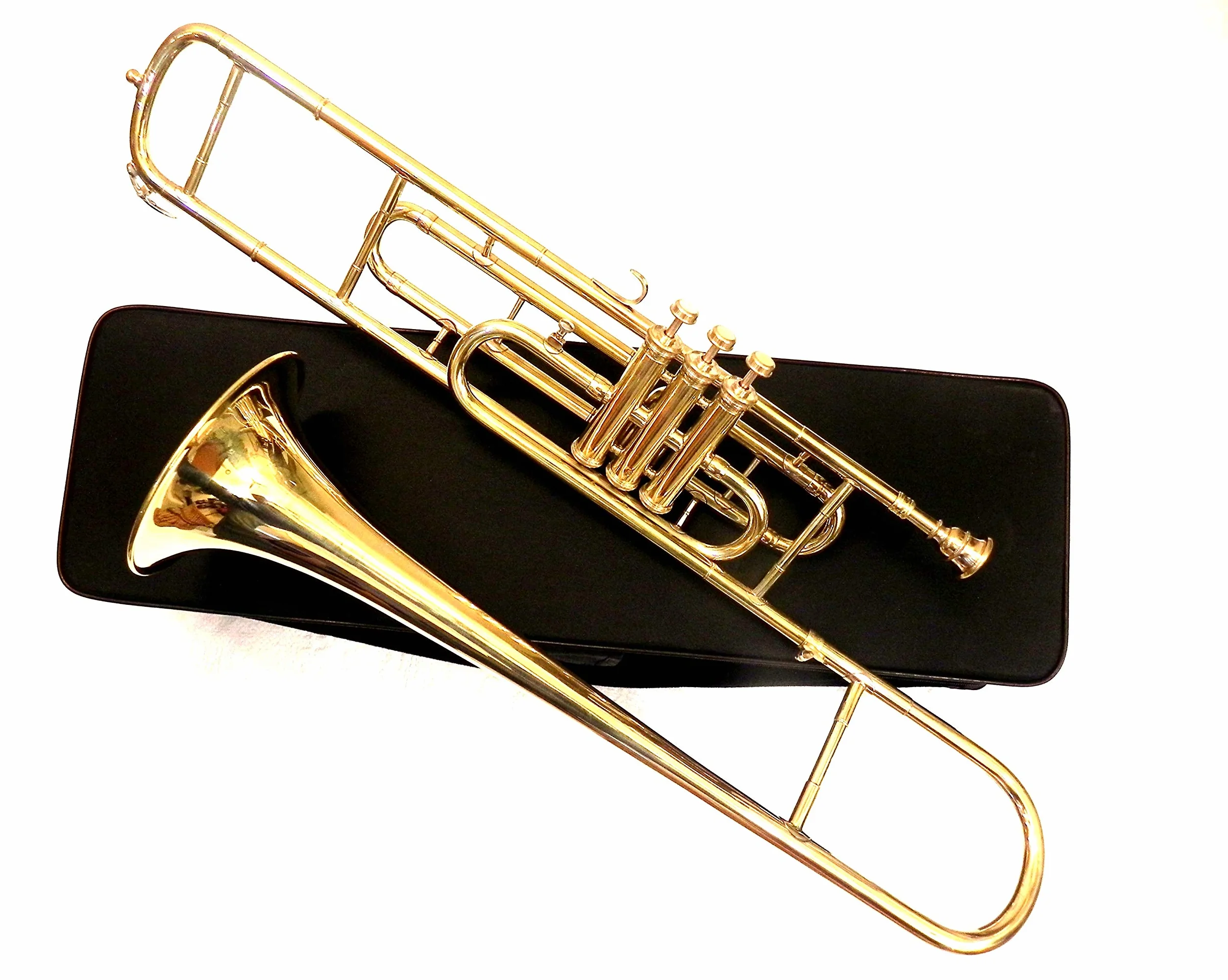 Trombone tenore in ottone a 3 valvole per trombette crossover con custodia rigida di design