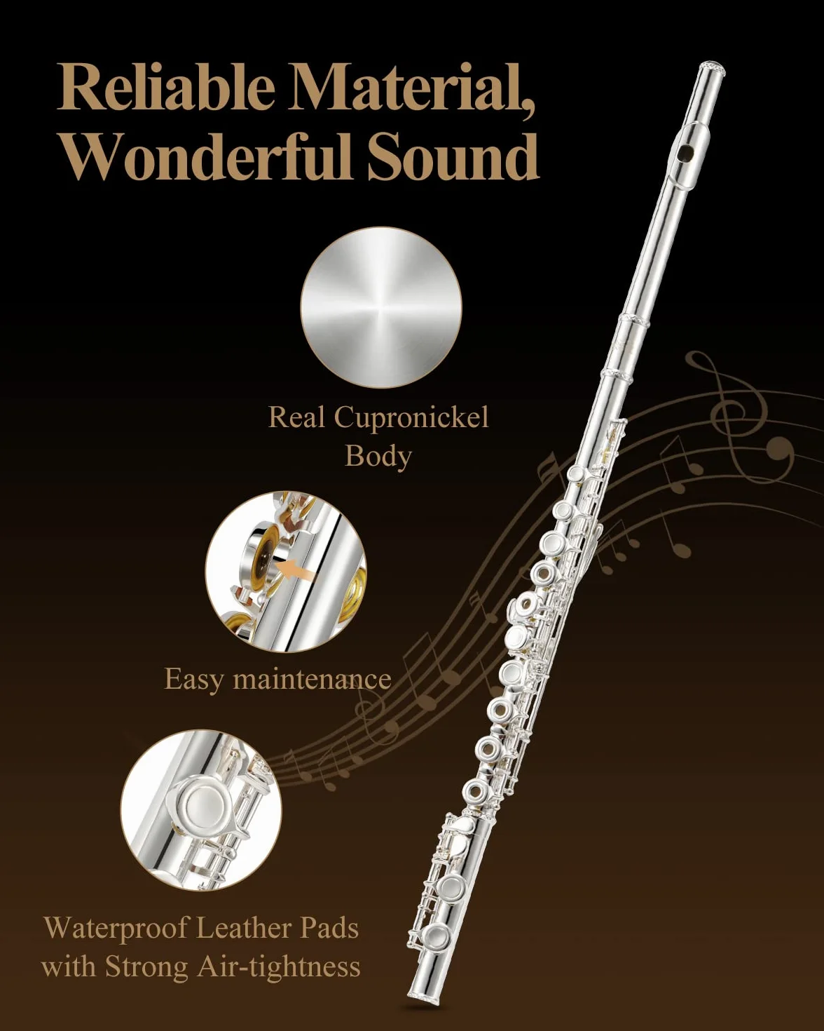Eastar EFL-1 16 Keys Silver Plated Open/Close Hole C Flute
