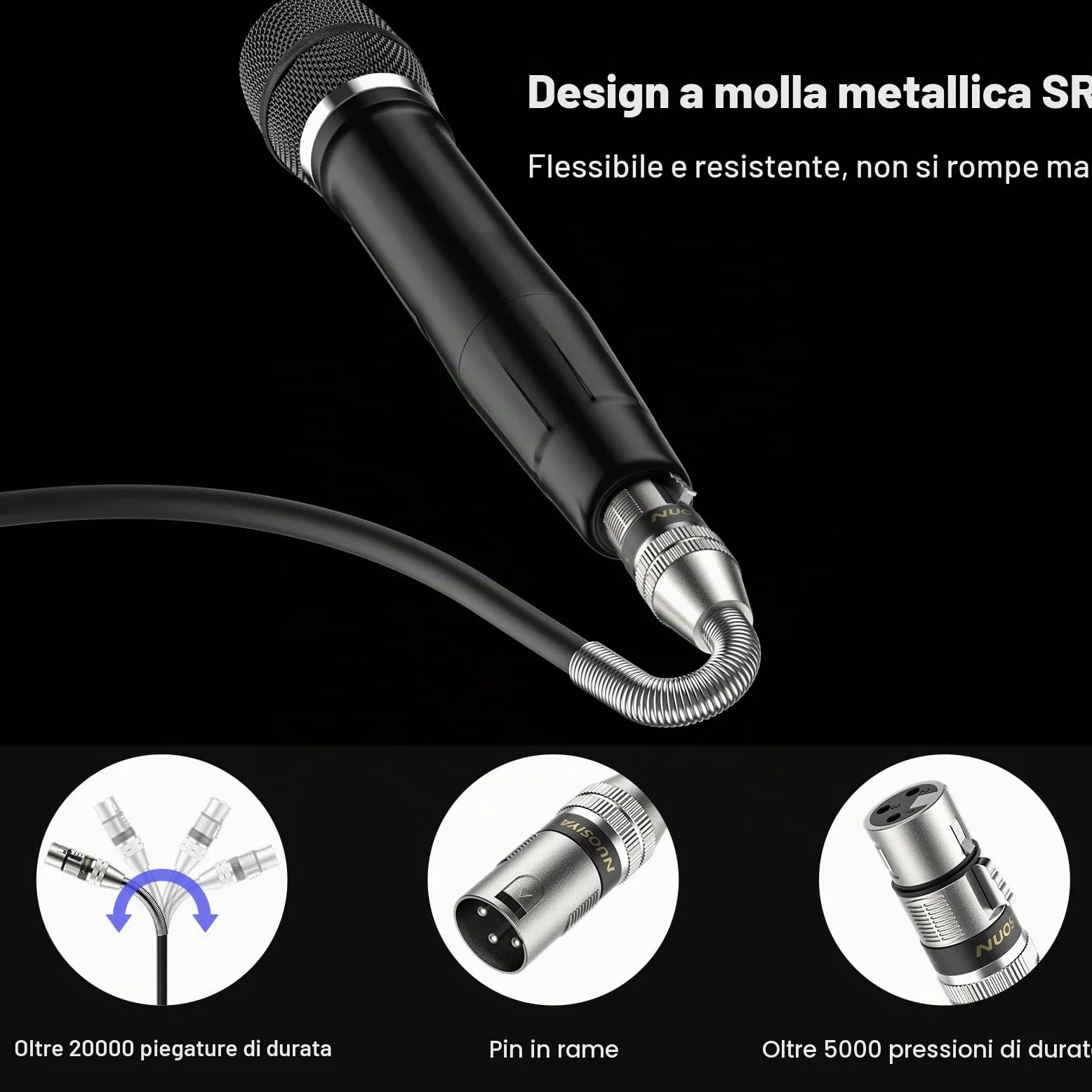Cavo XLR Bilanciato 10m, 2 Pacchi Design SR a molla in metallo Cavo per Microfono,per Registratore da Studio, Microfono, Mixer, Sistema di Altoparlanti