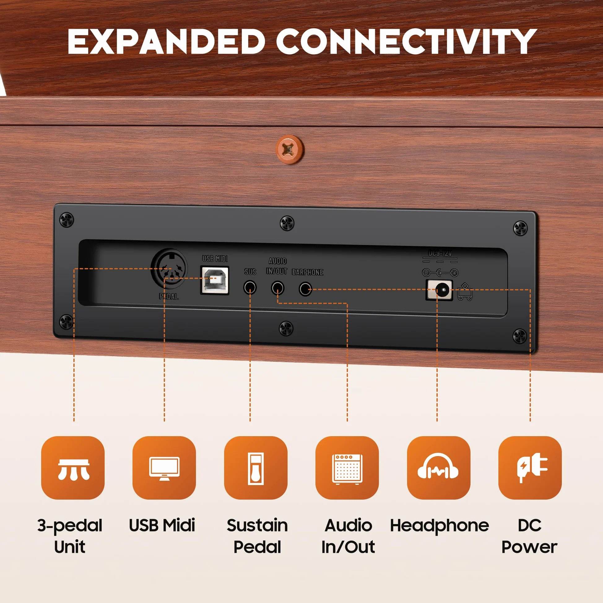 CAHAYA Pianoforte Digitale 88 Tasti – Piano Elettrico a Grandezza Naturale con Tasti Pesati, Corpo in Legno, 380 Suoni, Triplo Pedale per Principianti, Supporta USB-MIDI