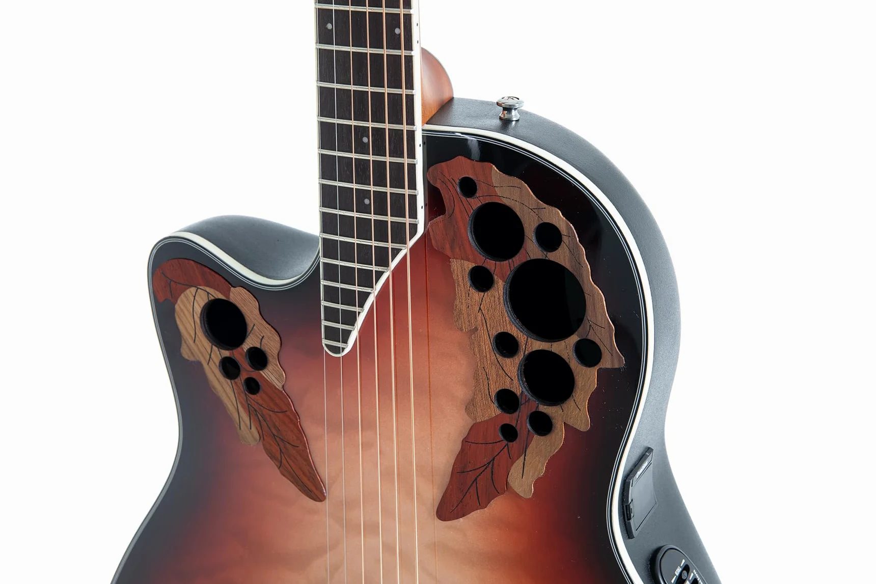 Ovation Chitarra acustica elettrica Celebrity Elite Plus CE44LX Mid Cutaway – Modello a mano sinistra – Coperta in legno pregiato – Mid-depth Lyrachord Body – Ruby Burst – CE44LX-1R-G