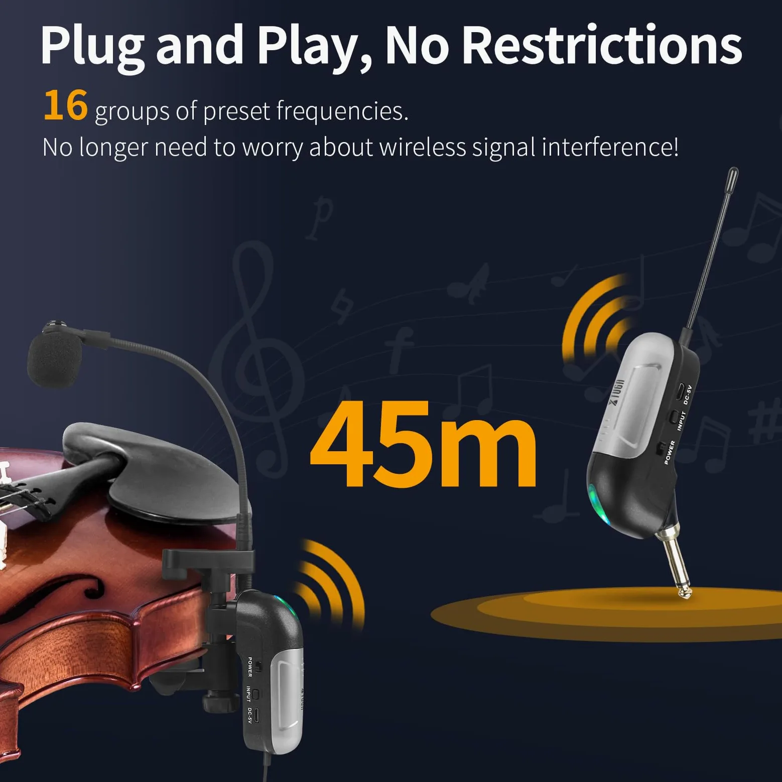 XTUGA Microfono per violino Microfono UHF senza fili per violino a collo di cigno Pick Up Instrument Clip-on Mic ricevitore e sistema di trasmettitore per violino Perfomance (KX862)