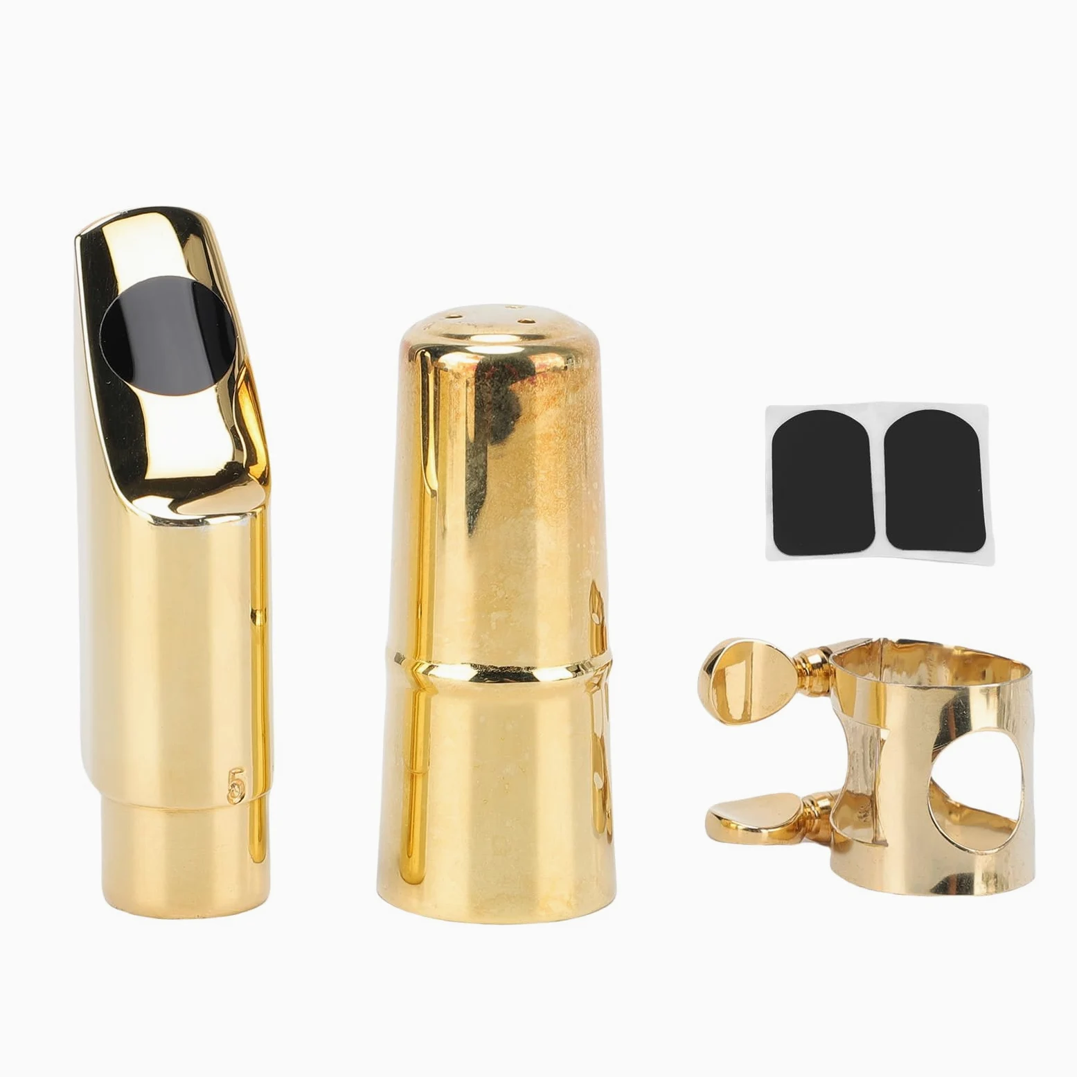 Bocchino Sassofono Soprano Set, Bocchino Saxofono Sax di Ottone con Cuscinetto di Ligatura del Cappuccio per Prestazioni 5#