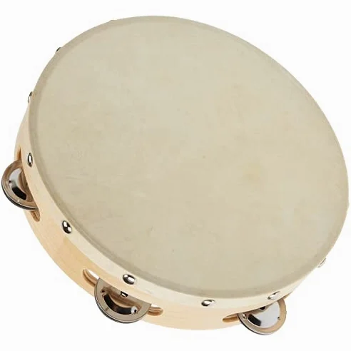 100 Tamburelli In Legno Con Pelliccia Naturale 5 Paia Di Campanelli Sonagli In Metallo Musica Spettacolo Danza Classica Popolare Folcroristica Teatro (21 cm)