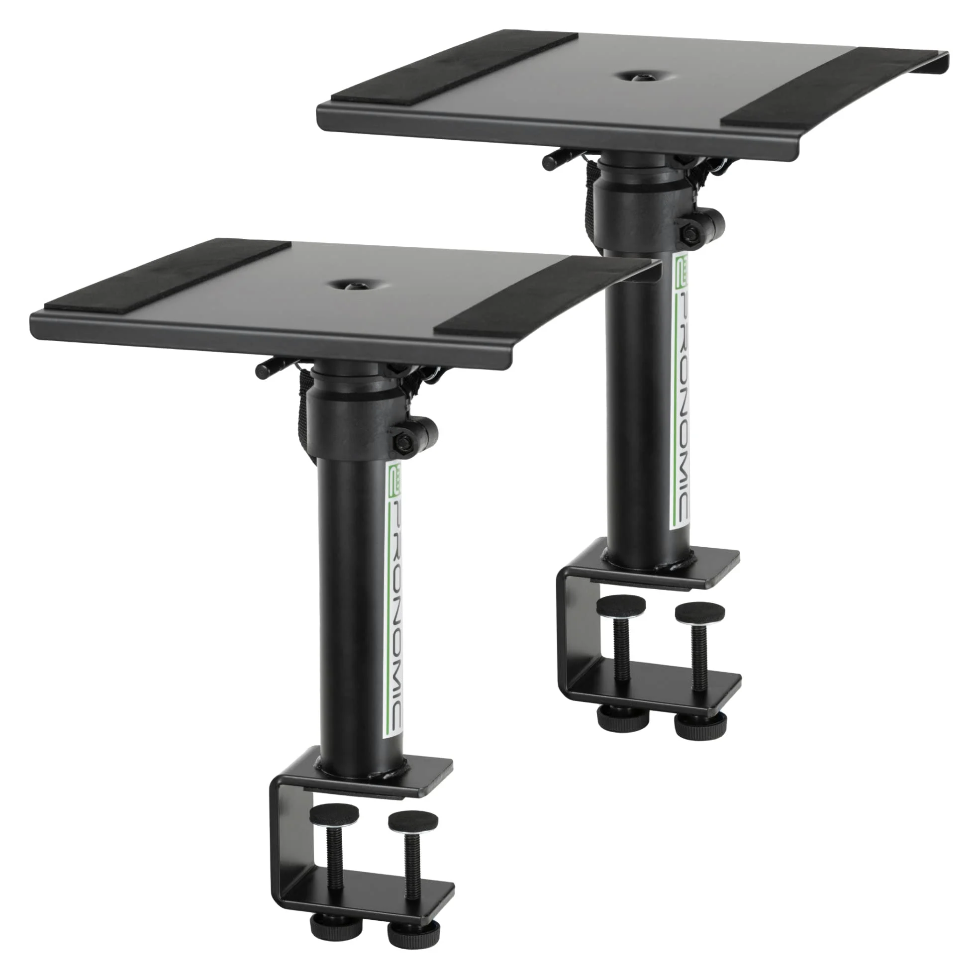 Pronomic SLS-36K BK Coppia di Supporti da Tavolo con Morsetto per Monitor da Studio - Molto Salvaspazio - Regolabile in Altezza da 24,5 cm a 41,5 cm - Piano con Fascia a Strappo - Nero