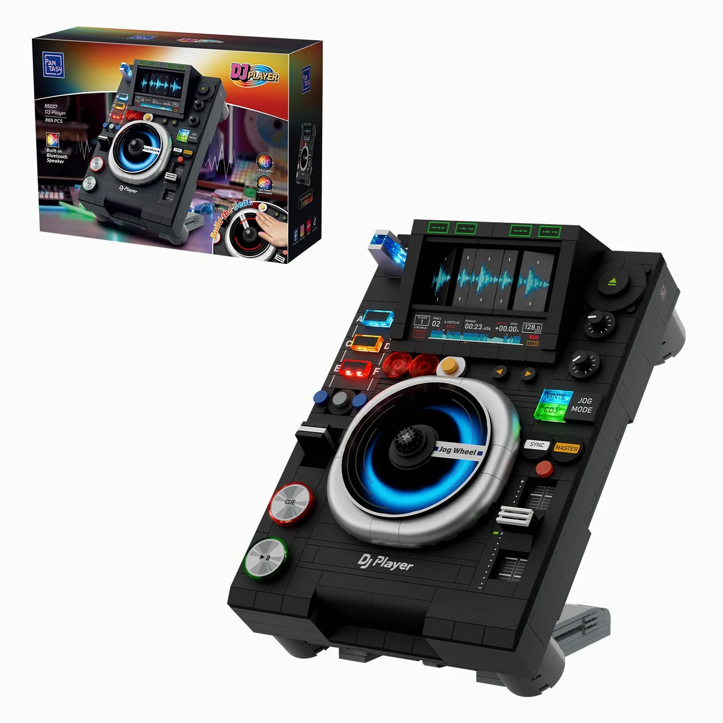 PANTASY Blocchi da costruzione per controller DJ, giradischi per DJ, riproduzione musicale Bluetooth, doppia modalità di illuminazione, supporto regolabile, giocattolo interattivo da scrivania per
