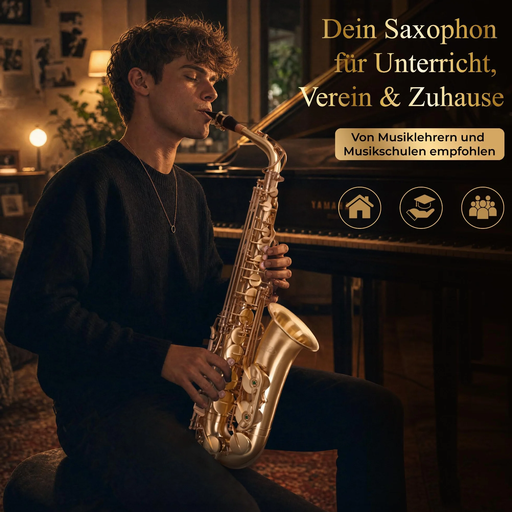 Classic Cantabile AS-450 Spazzolato Eb Set Sassofono Alto, Chiave Fa# alta | Sax alto in ottone, Spazzolato a mano opaco, Verniciato trasparente, Suono pieno e caldo, Risposta rapida, Buona intonazione