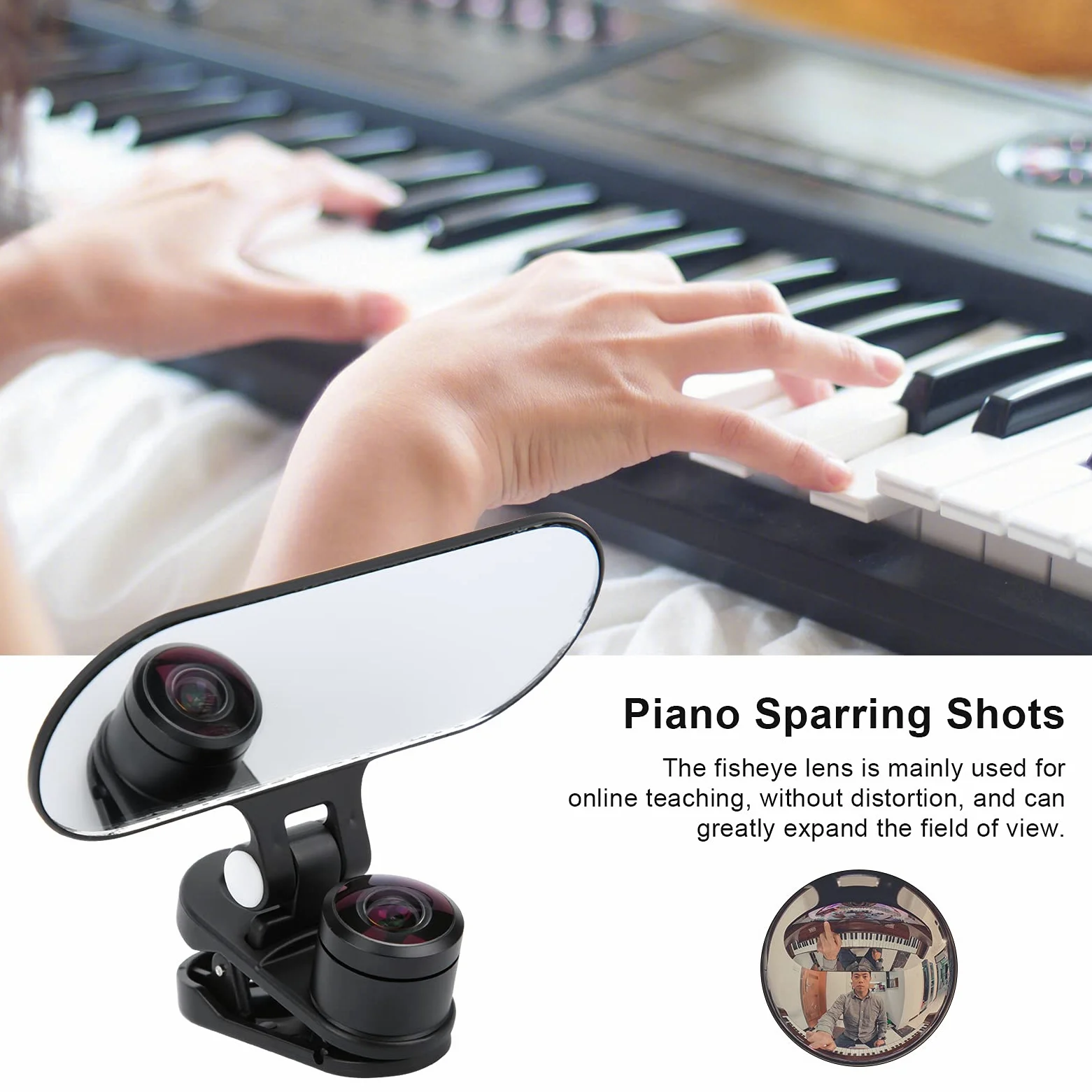 Obiettivo per lezioni online Mavaol Clip-on per pianoforte Obiettivo grandangolare fisheye dedicato per l'insegnamento del pianoforte