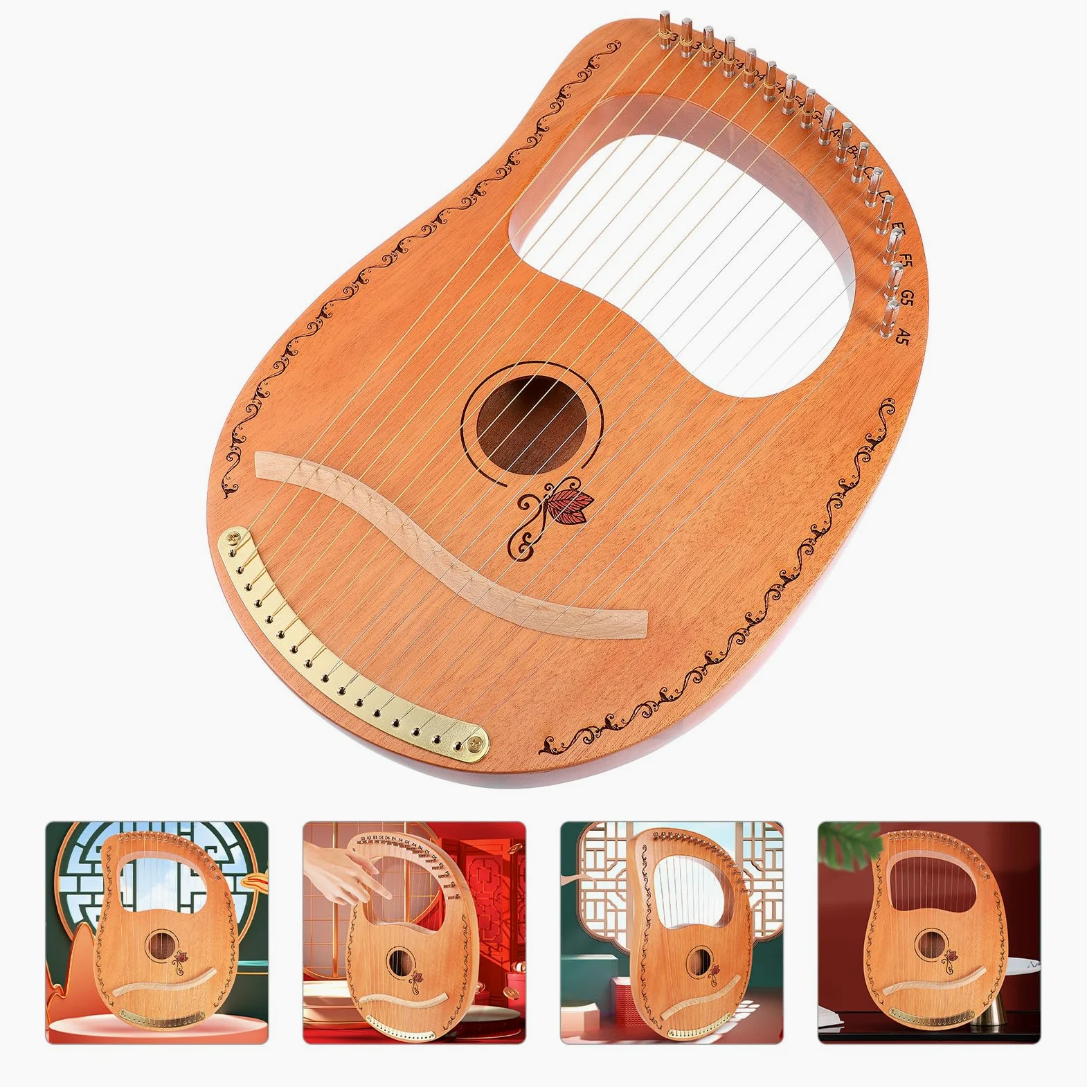 VICASKY Arpa Lira a 16 Corde in Legno, Strumento Musicale Corde Arrotondate per Suonare, Regalo di Natale per Amici e Appassionati di Musica