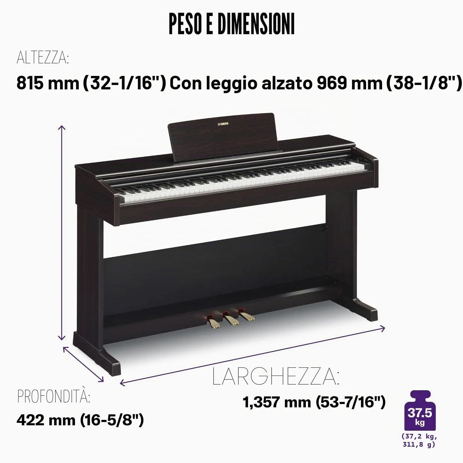 Yamaha ARIUS YDP-105 Digital Piano - Pianoforte Digitale da Casa per Principianti e Hobbisti, Design Classico ed Elegante, Suonabilità Autentica di un Pianoforte Acustico, Nero