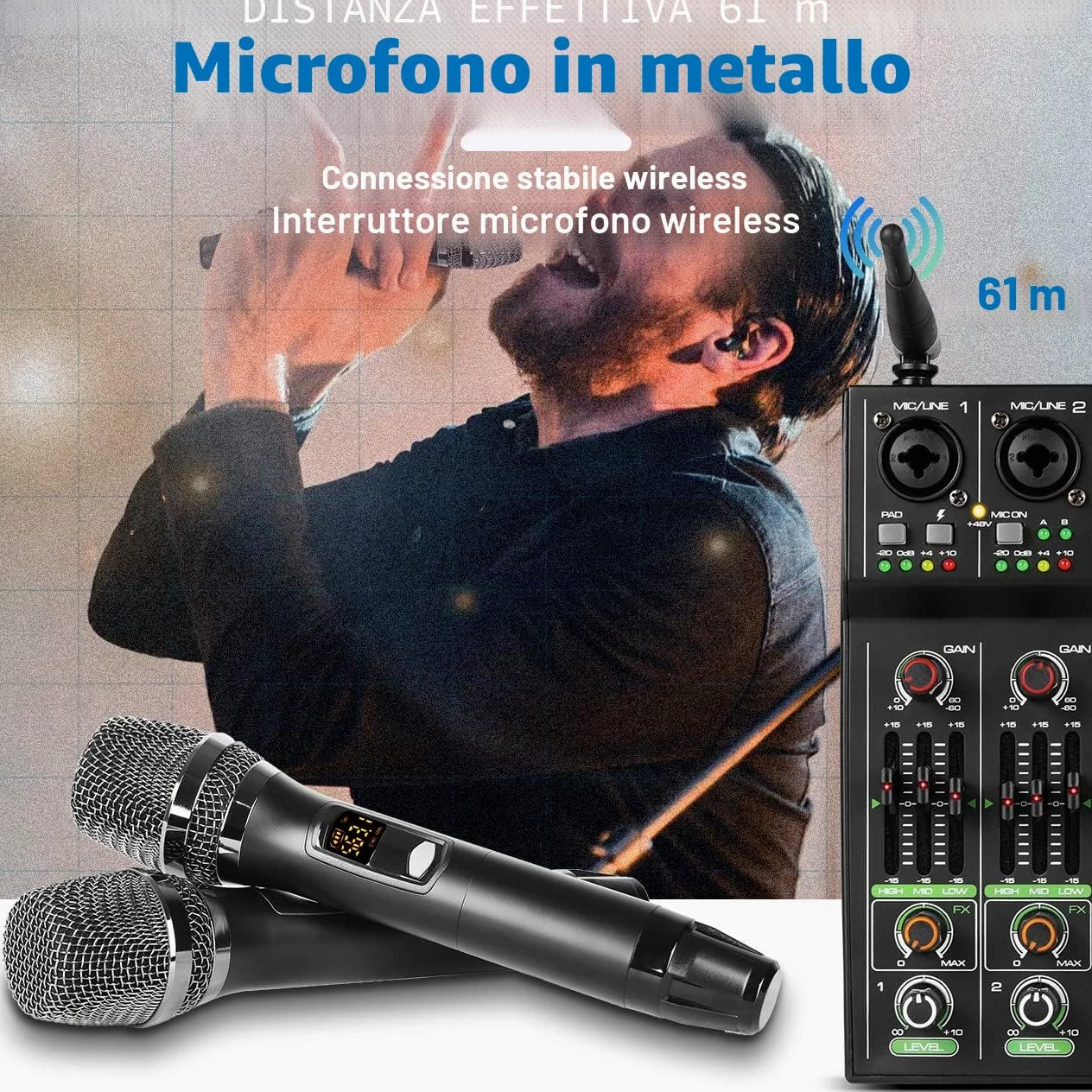 Depusheng UF4-M Studio Audio Sound Mixer Board - 4 canali Bluetooth compatibile Professional Portable Digital DJ Mixing Console con microfono wireless - Mixing Board per la registrazione in studio