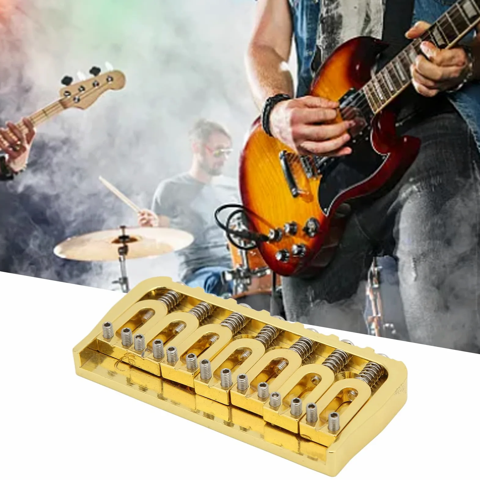 Chitarra Elettrica Fissa Ponte Corto Hardtail 7 Corde Attraverso Il Corpo Design Non Tremolo Dorato Per Chitarre Elettriche