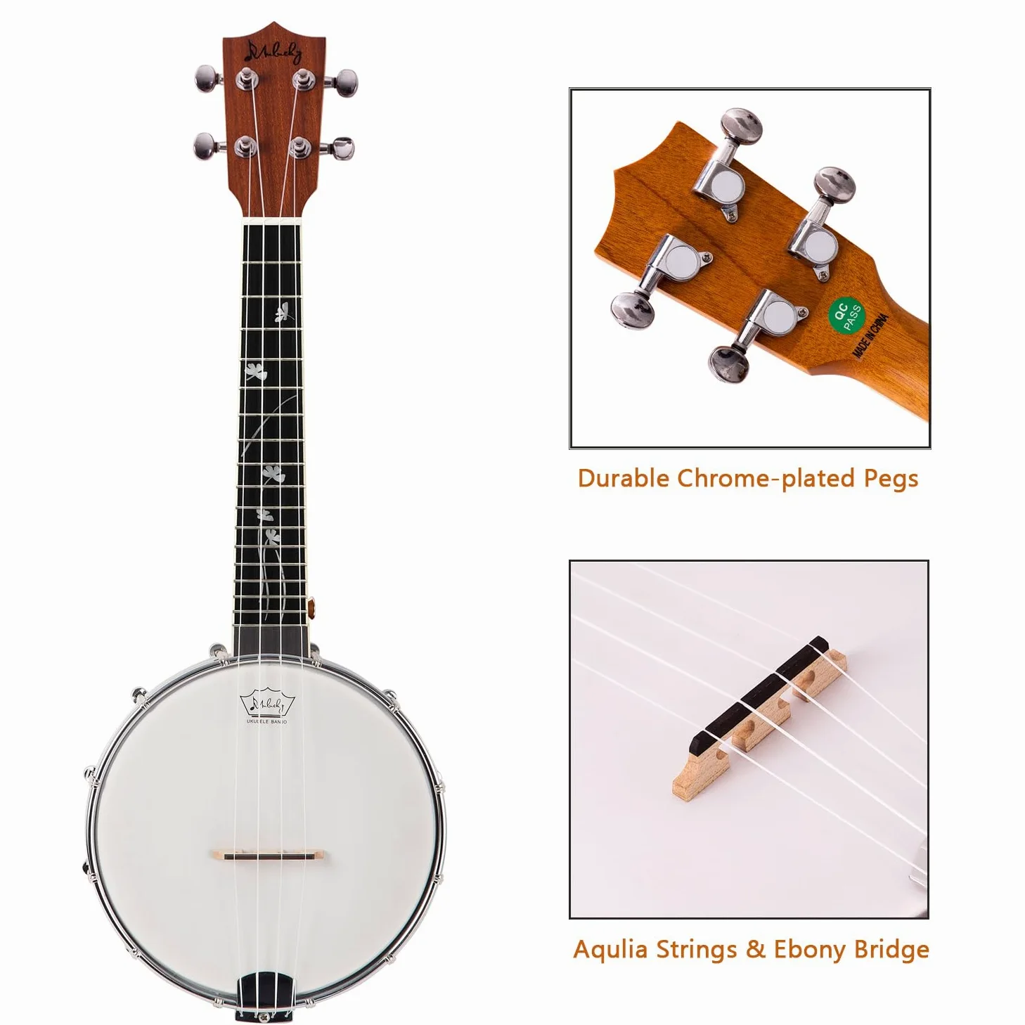 Mulucky Banjolele 4 corde Banjo Ukulele Concerto Misura 23 pollici, Chiuso Solido Fondo in legno, Kit per principianti con Truss Rod Gig Bag Accordatore Corde Tracolla Plettri - MBU-806