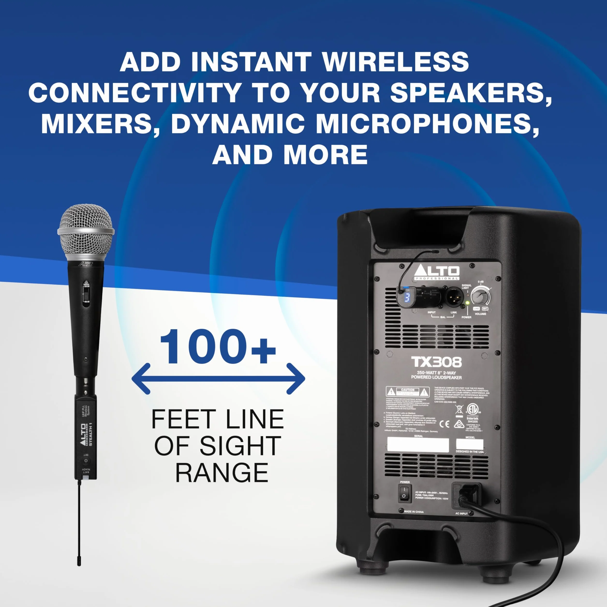 ALTO Stealth 1 - Sistema Audio Wireless UHF XLR Mono, Trasmettitore e Ricevitore per Casse Amplificate, Mixer e Microfoni Dinamici