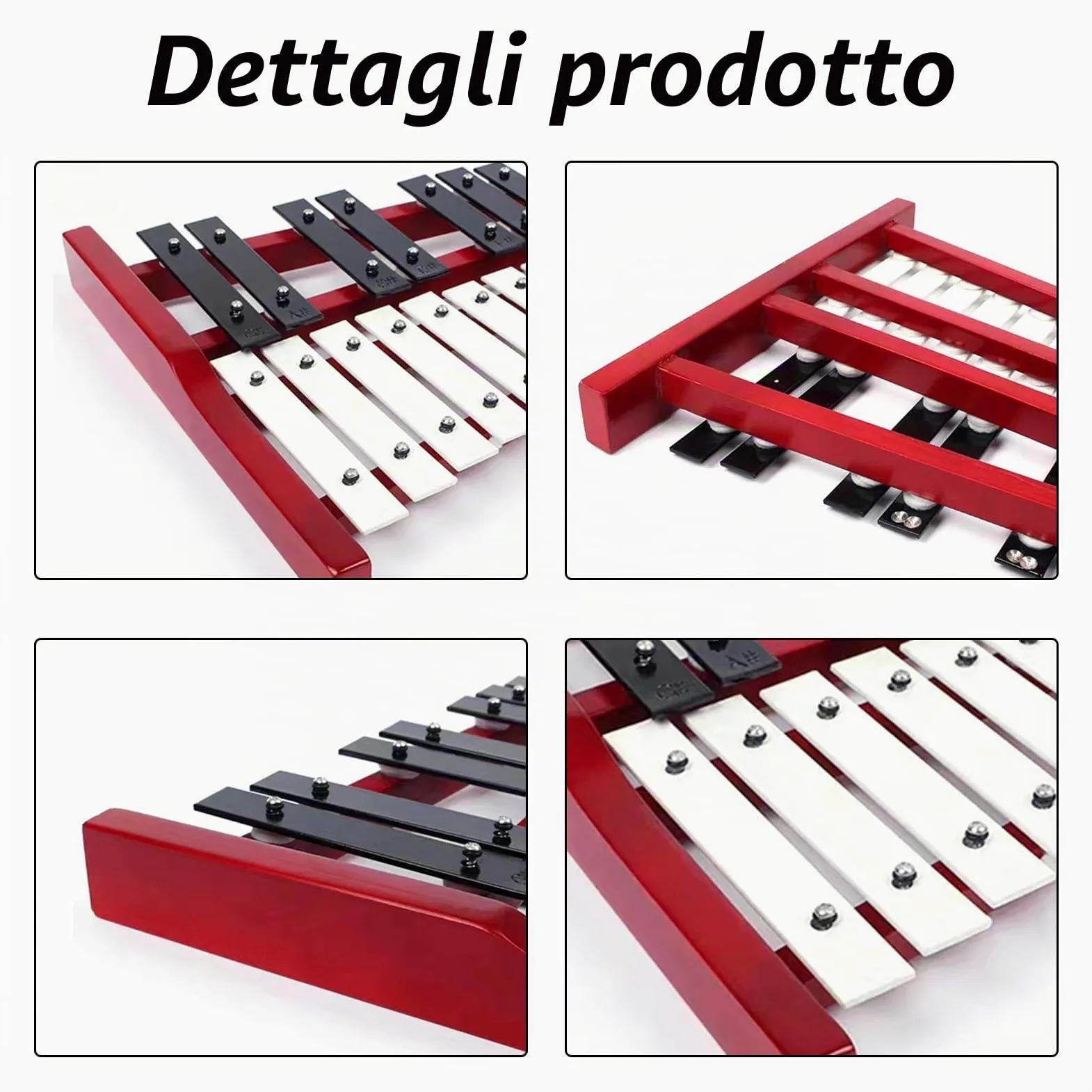 25 Note Di Carillon Xilofono, con Tasti In Metallo E Base In Legno, Percussioni A Mano, con 2 Bacchette, Portatile, Strumento A Percussione, Strumento Musicale Per Ragazzi E Adulti