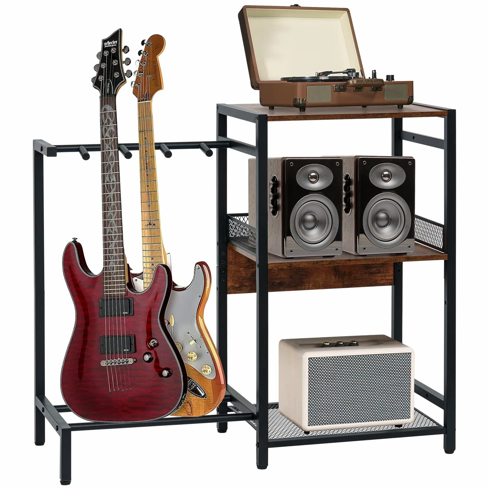 Supporto per chitarra, supporto per chitarre multiple fino a 3, supporto per giradischi in vinile a 3 livelli, rack per acustica, basso, ukulele, amplificatore, supporto per giradischi per