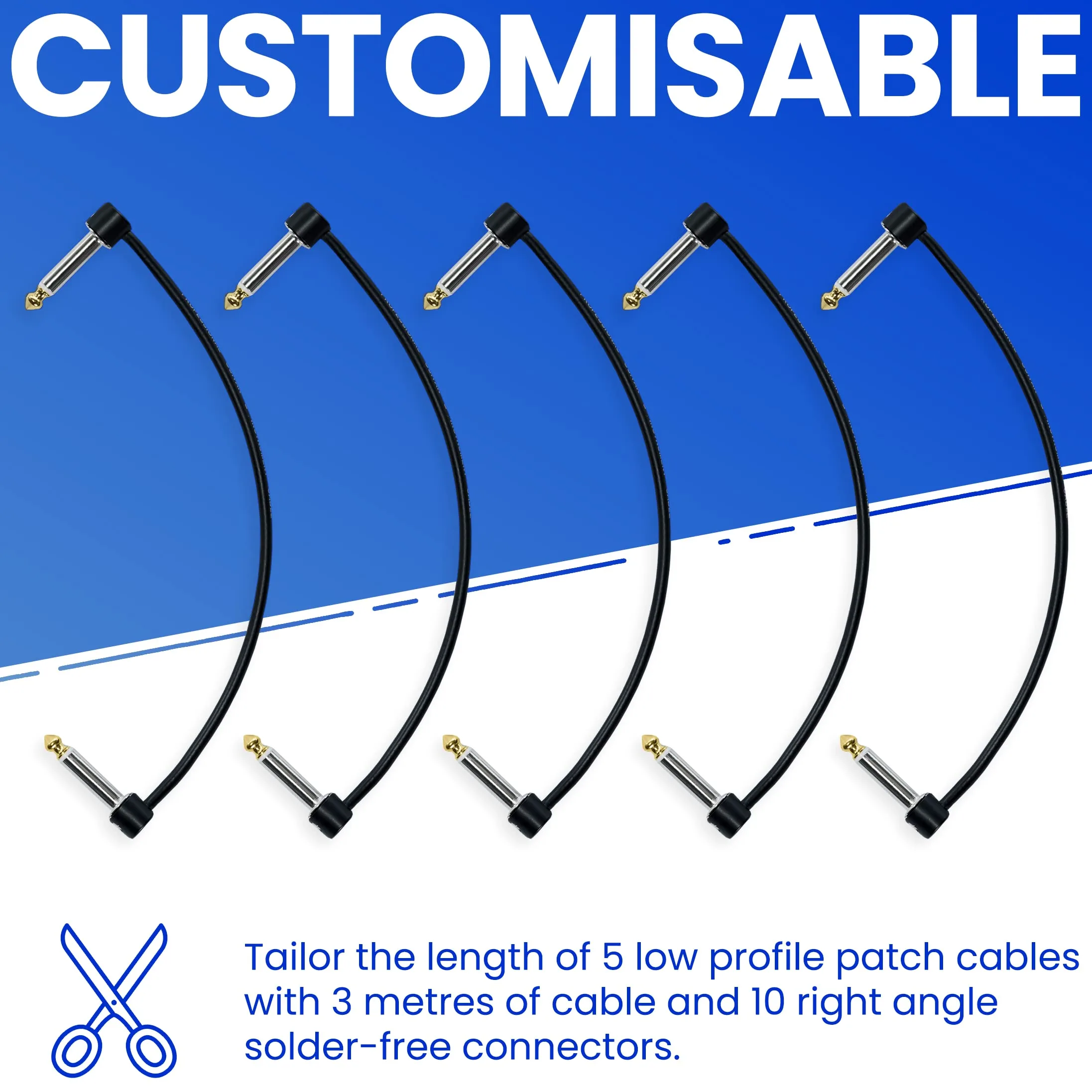 Crosby Kit di cavi per pedaliera senza saldatura - Nessuna spellatura richiesta, 3 metri di cavo e 10 connettori a punta dorata con viti magnetiche compongono 5 cavi patch personalizzati fai da te
