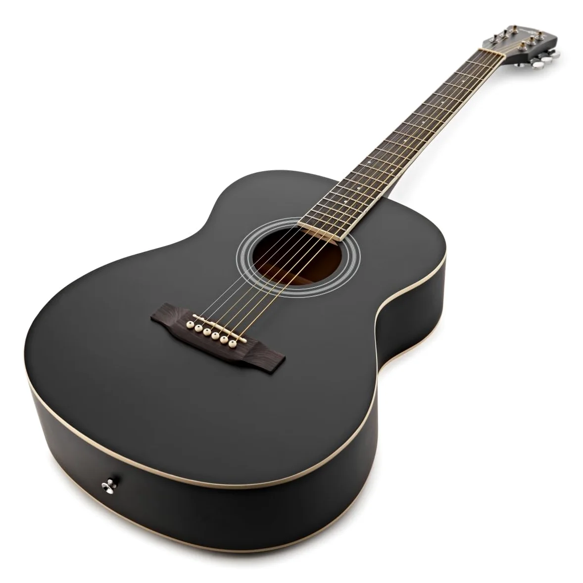 Chitarra acustica mancina Student di Gear4music, nera | Per suonatori mancini in crescita, costruzione in tiglio per un tono brillante ed equilibrato, manico a C comodo